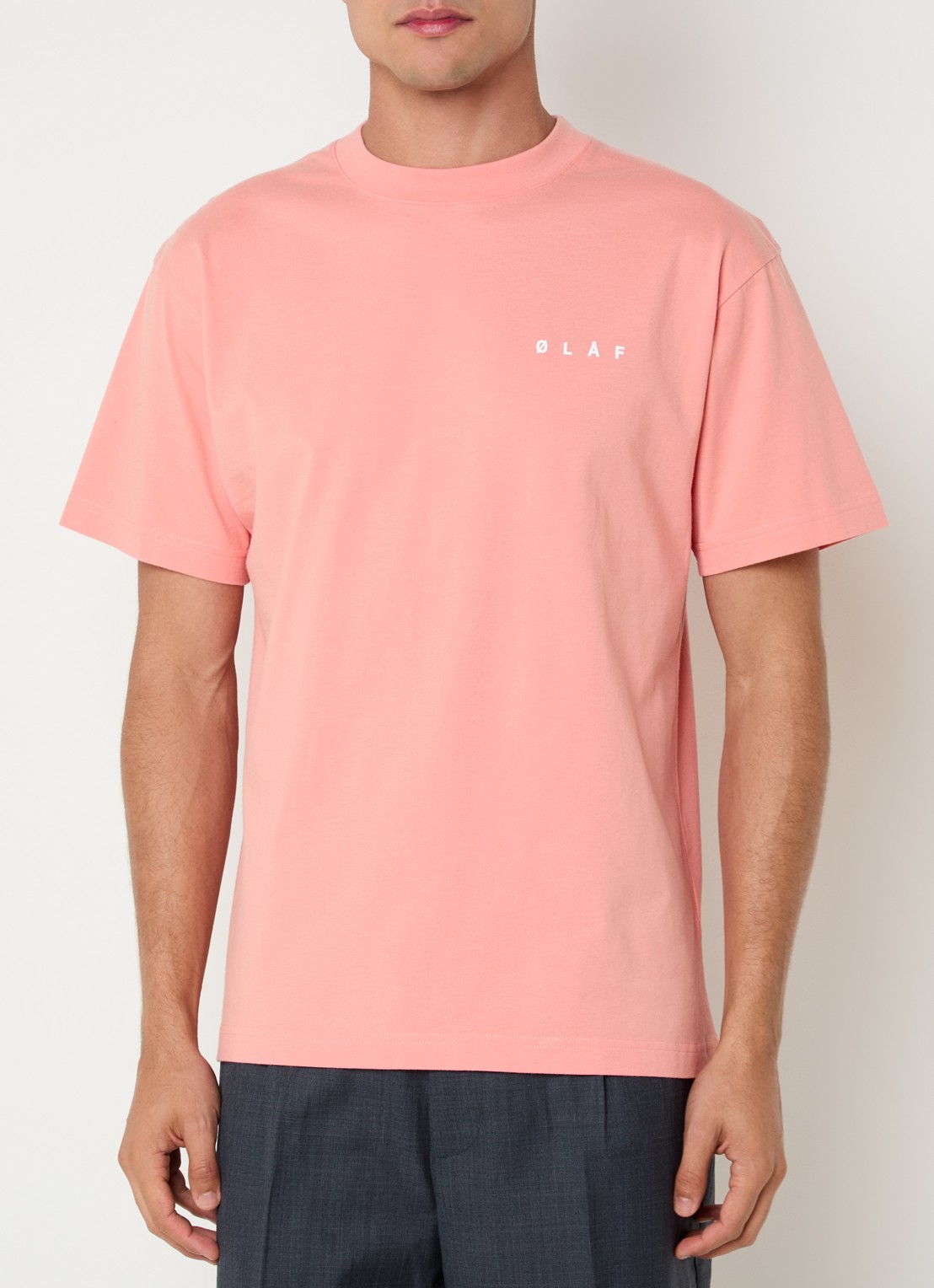 OLAF Brushstroke T-shirt met logo- en backprint - achterkant koraal