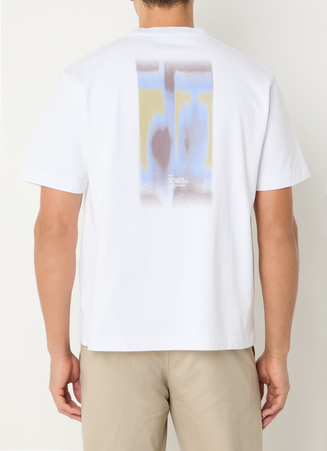 OLAF Brushstroke T-shirt met logo- en backprint - detail wit