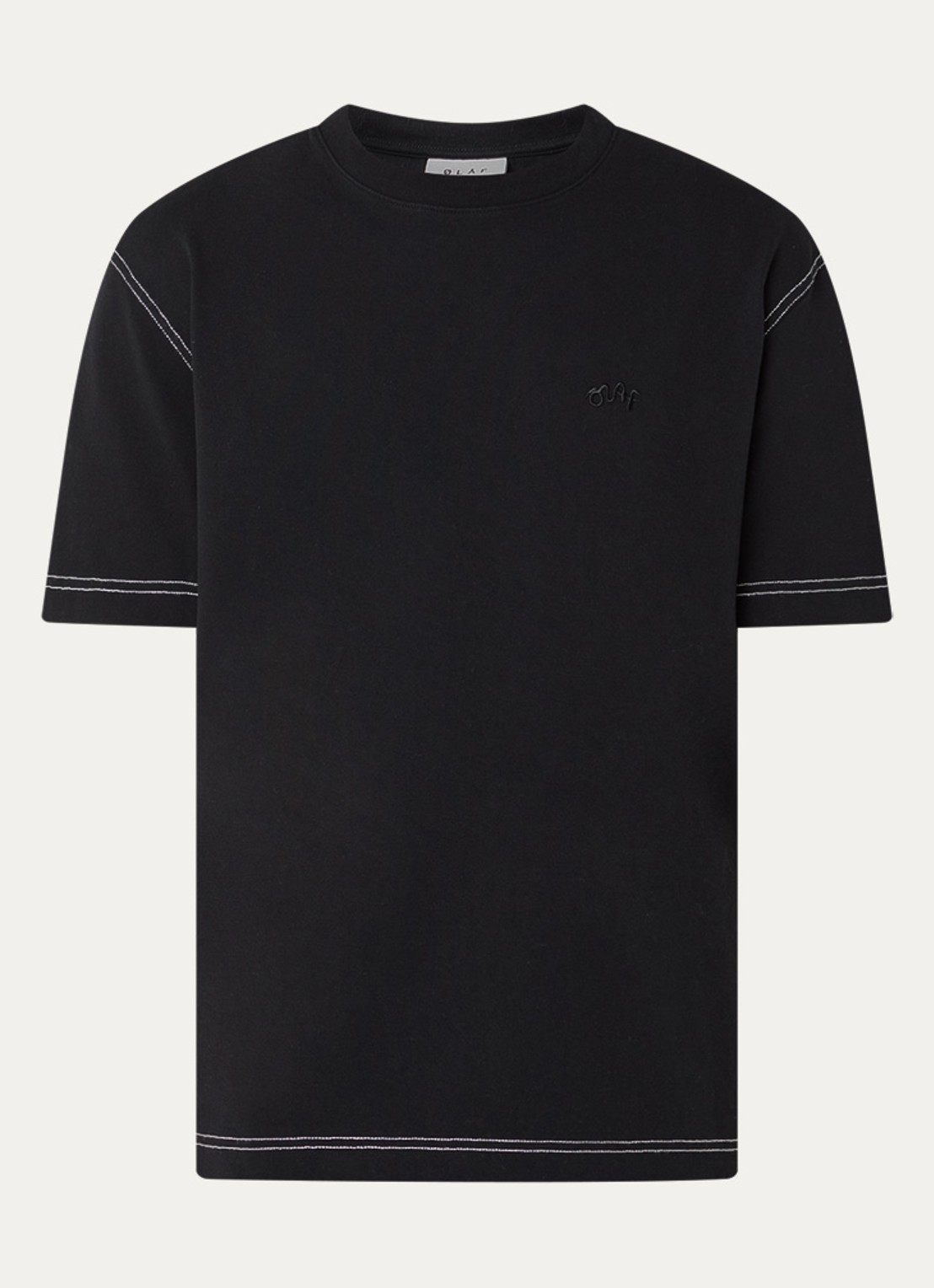 OLAF Contrast T-shirt met logoborduring - voorkant zwart
