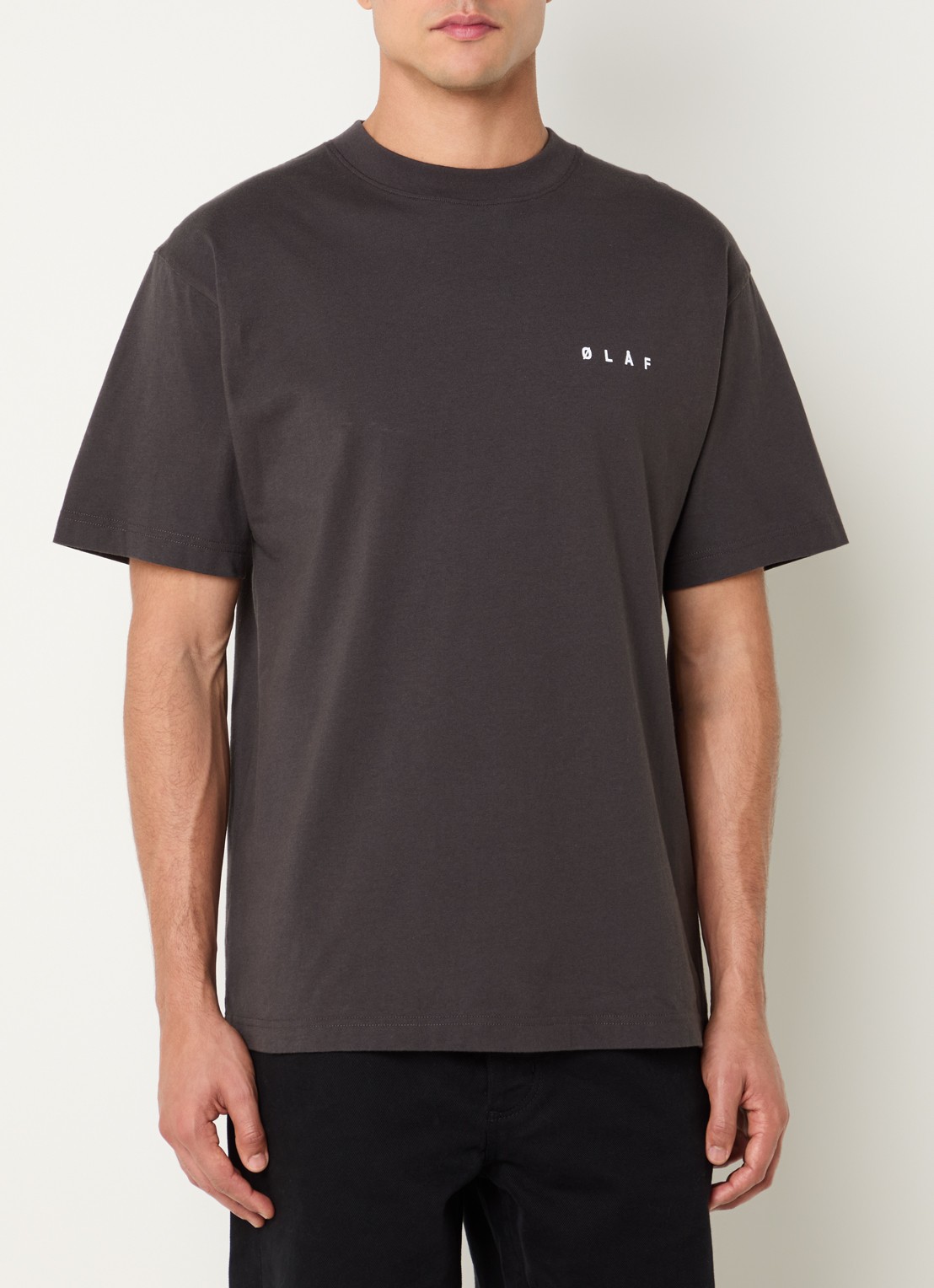 OLAF Crafted Face T-shirt met logo en backprint - achterkant antraciet