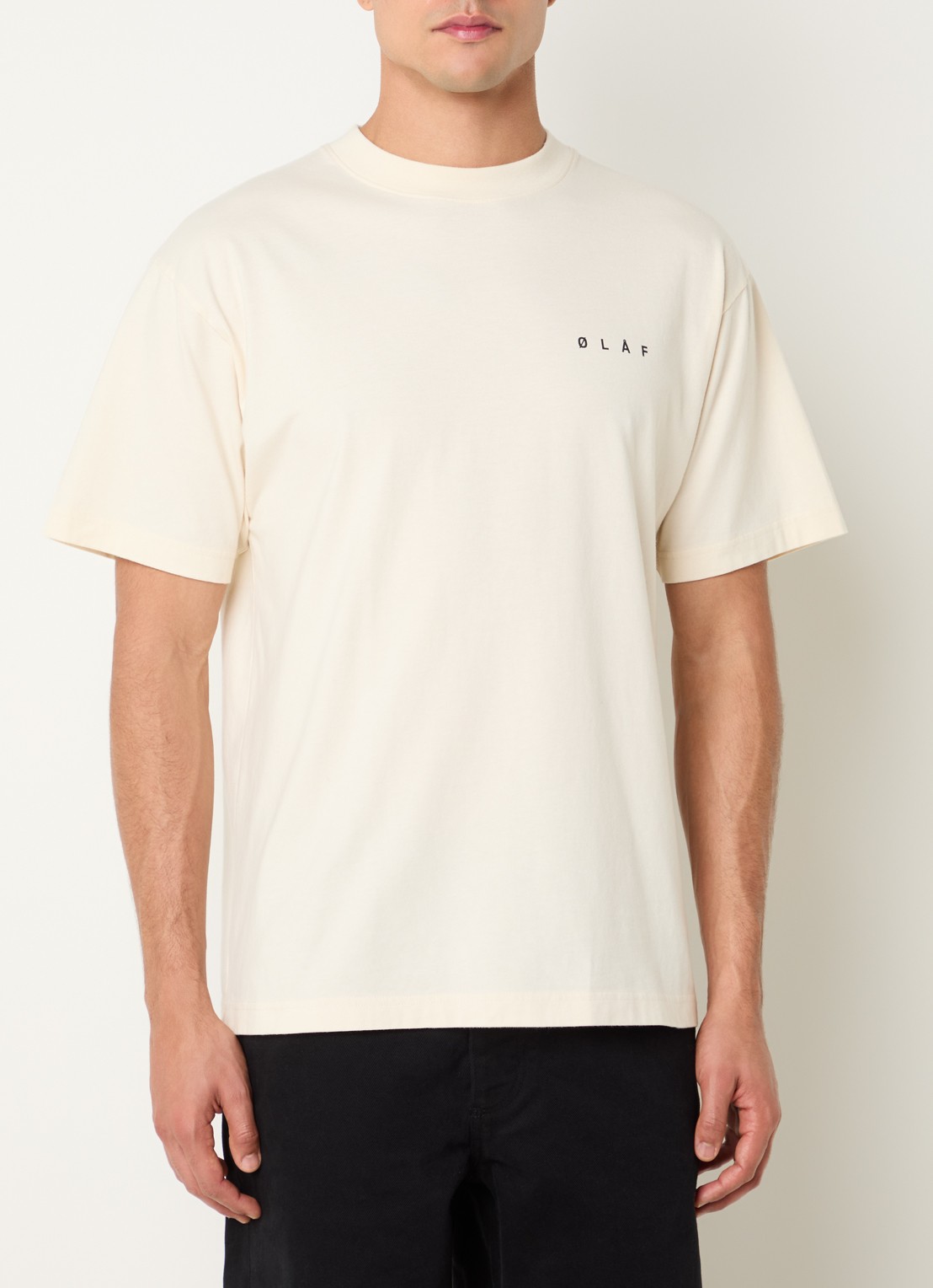 OLAF Crafted Face T-shirt met logo en backprint - achterkant 2 gebroken wit