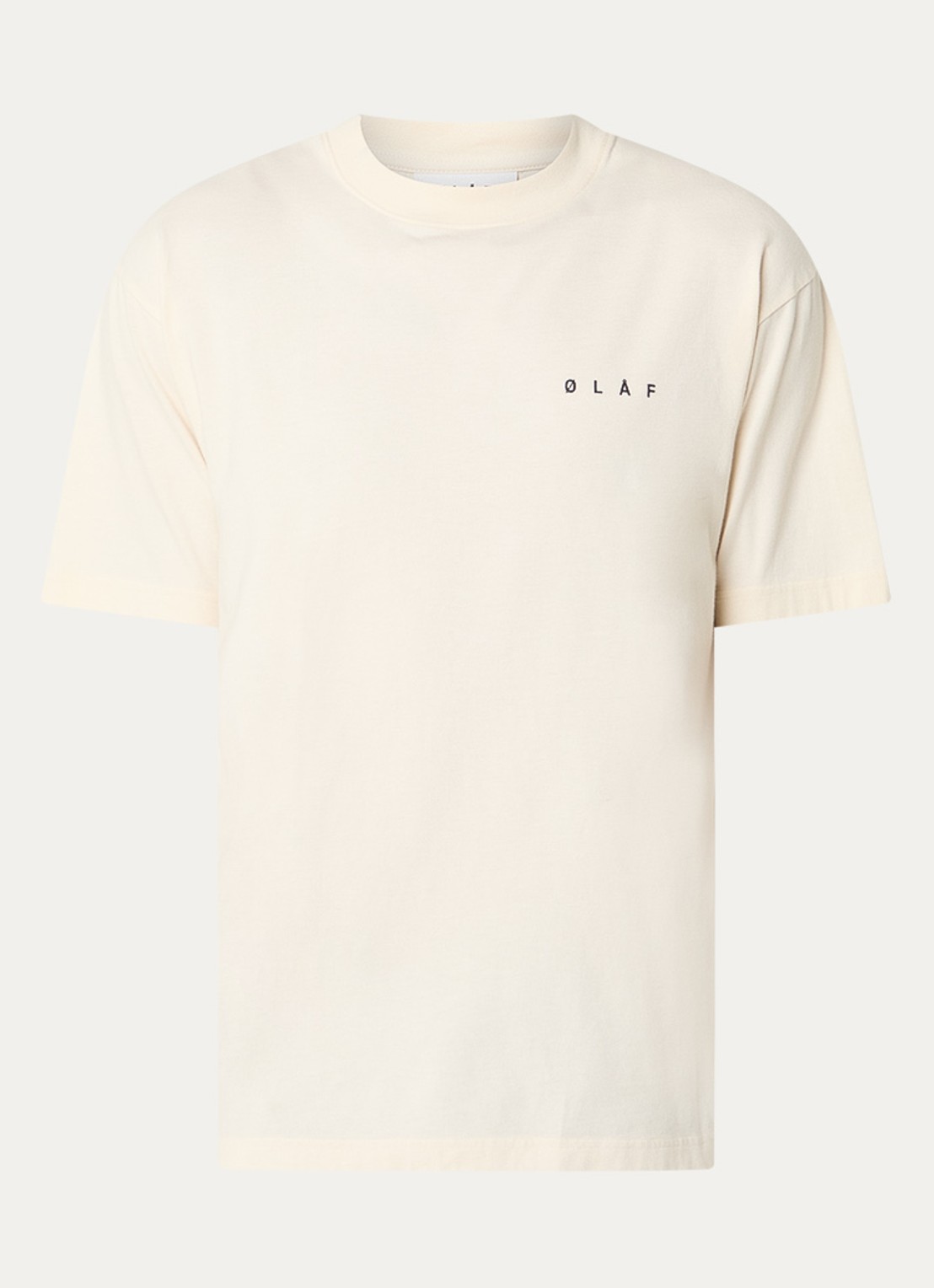 OLAF Crafted Face T-shirt met logo en backprint - voorkant 3 gebroken wit