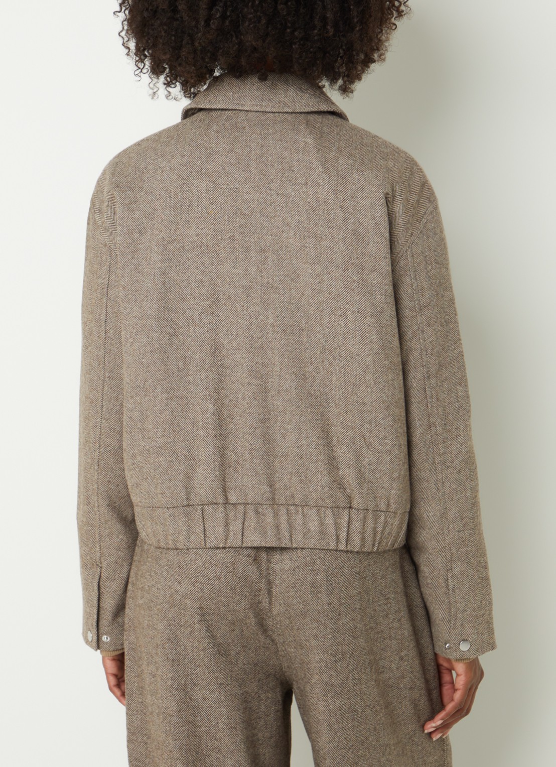 OLAF Cropped jack in wolblend met visgraatdessin - achterkant 3 taupe