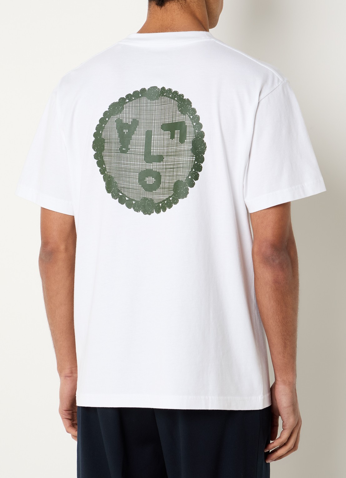 OLAF Doily Face T-shirt met logo- en backprint - detail wit