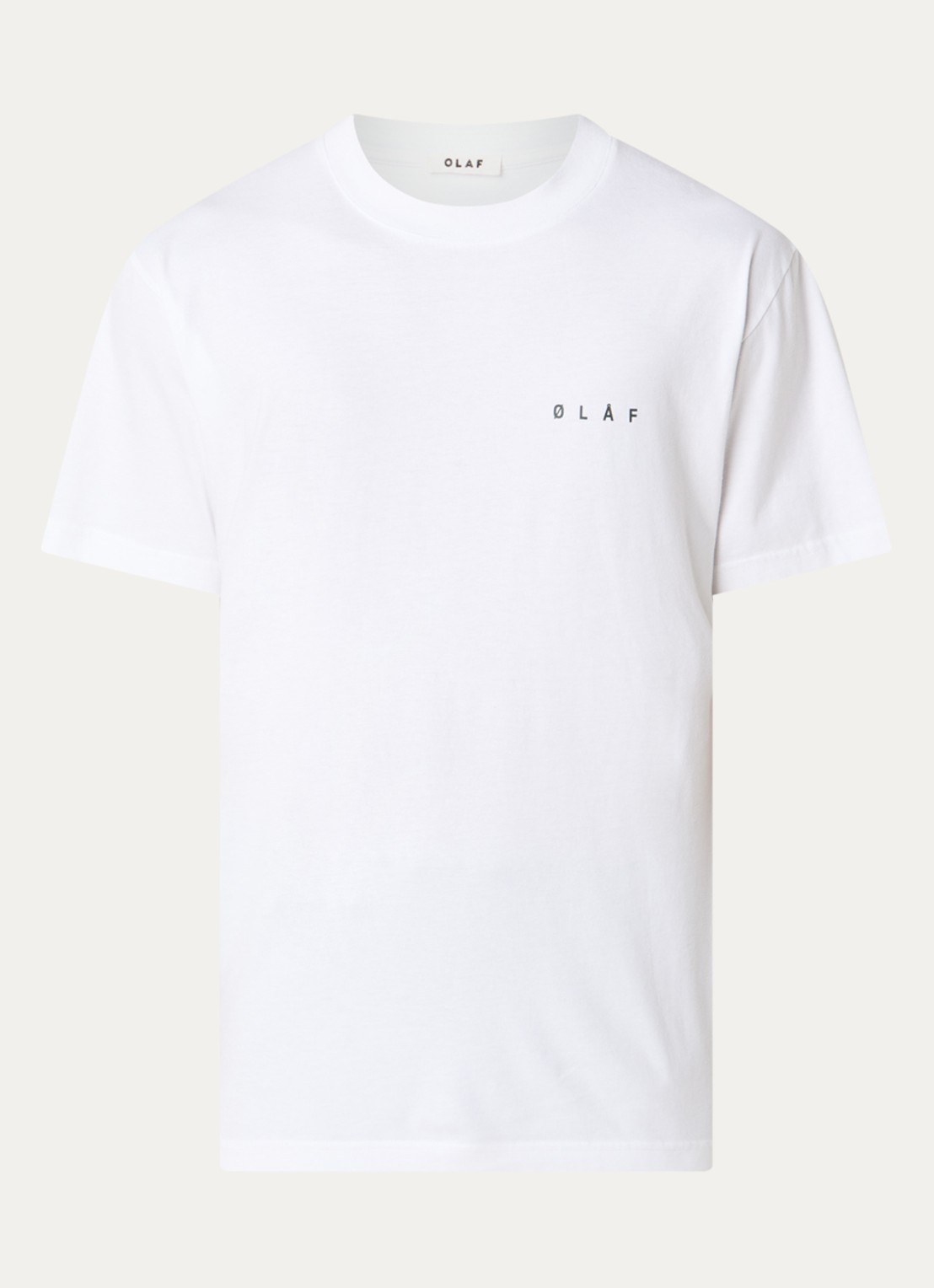OLAF Doily Face T-shirt met logo- en backprint - voorkant 2 wit