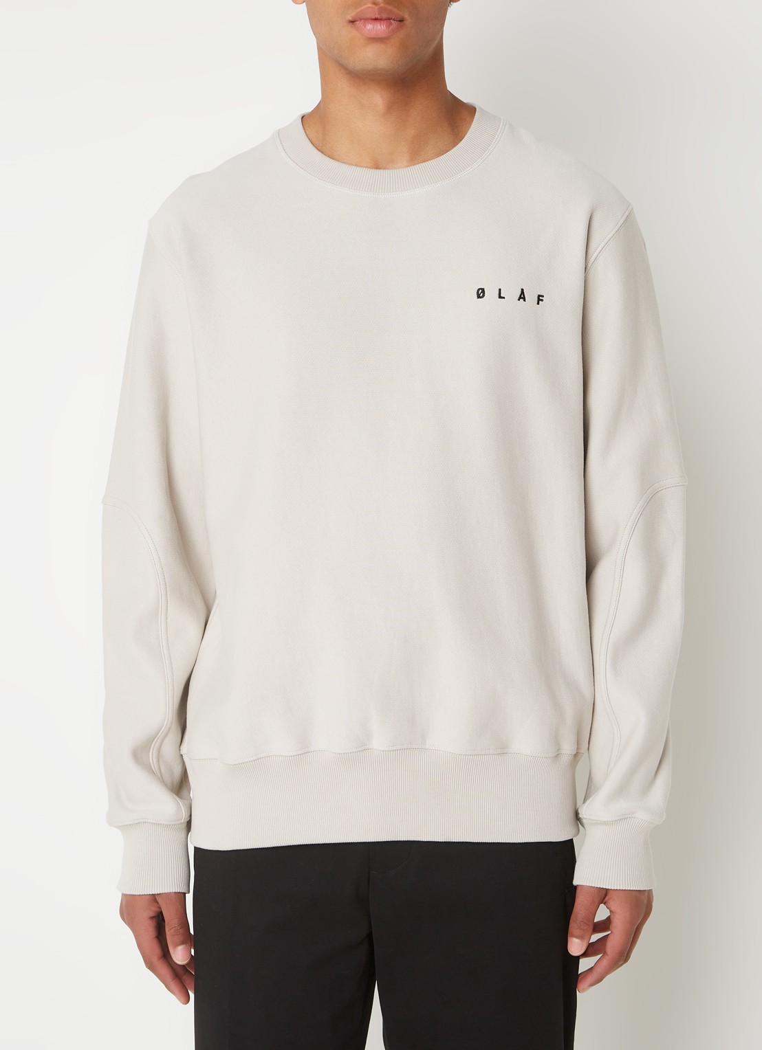 OLAF Face sweater met logo- en backprint - achterkant lichtgrijs