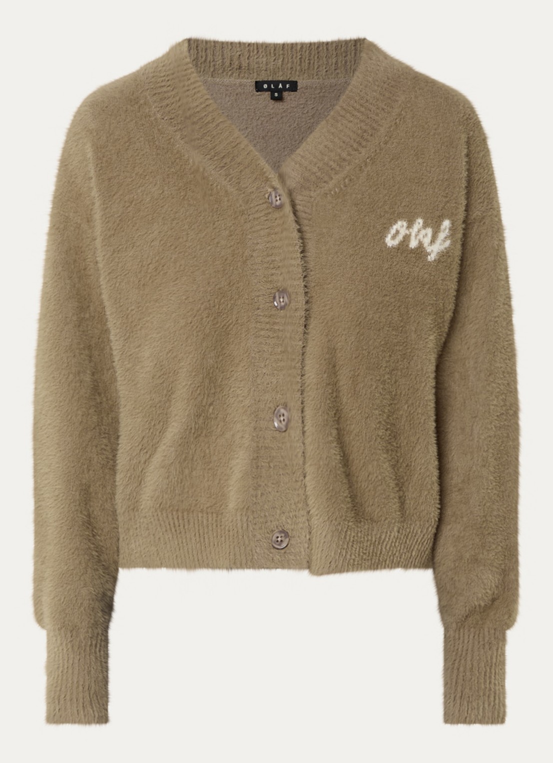 OLAF Fijngebreid vest met logo - voorkant zand