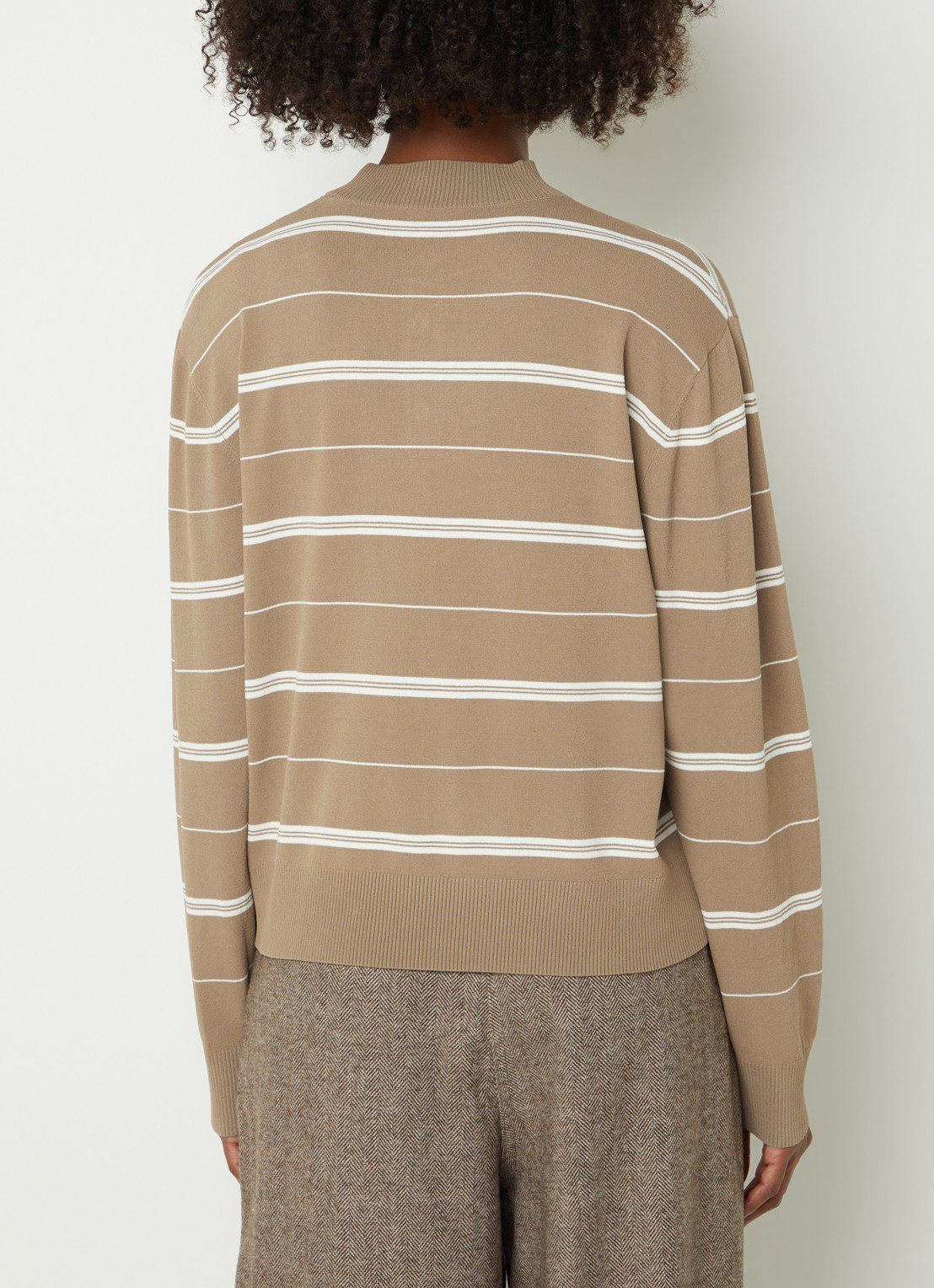 OLAF Fijngebreide pullover met streepprint - achterkant bruin