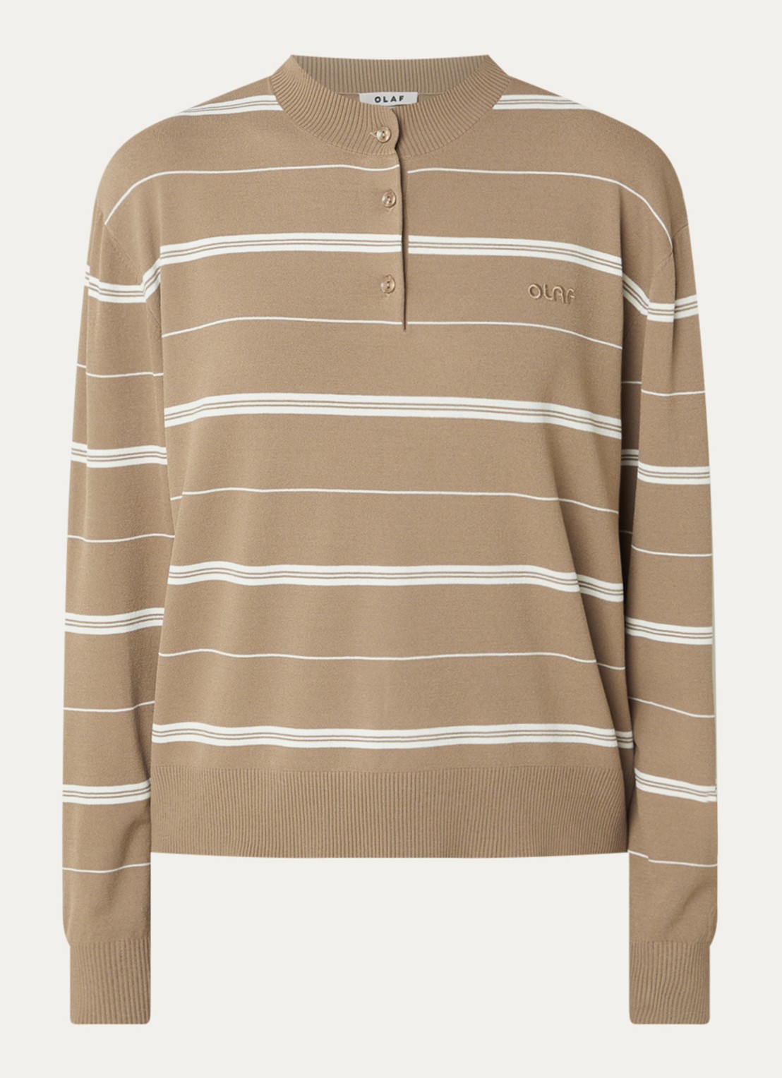 OLAF Fijngebreide pullover met streepprint - voorkant 2 bruin