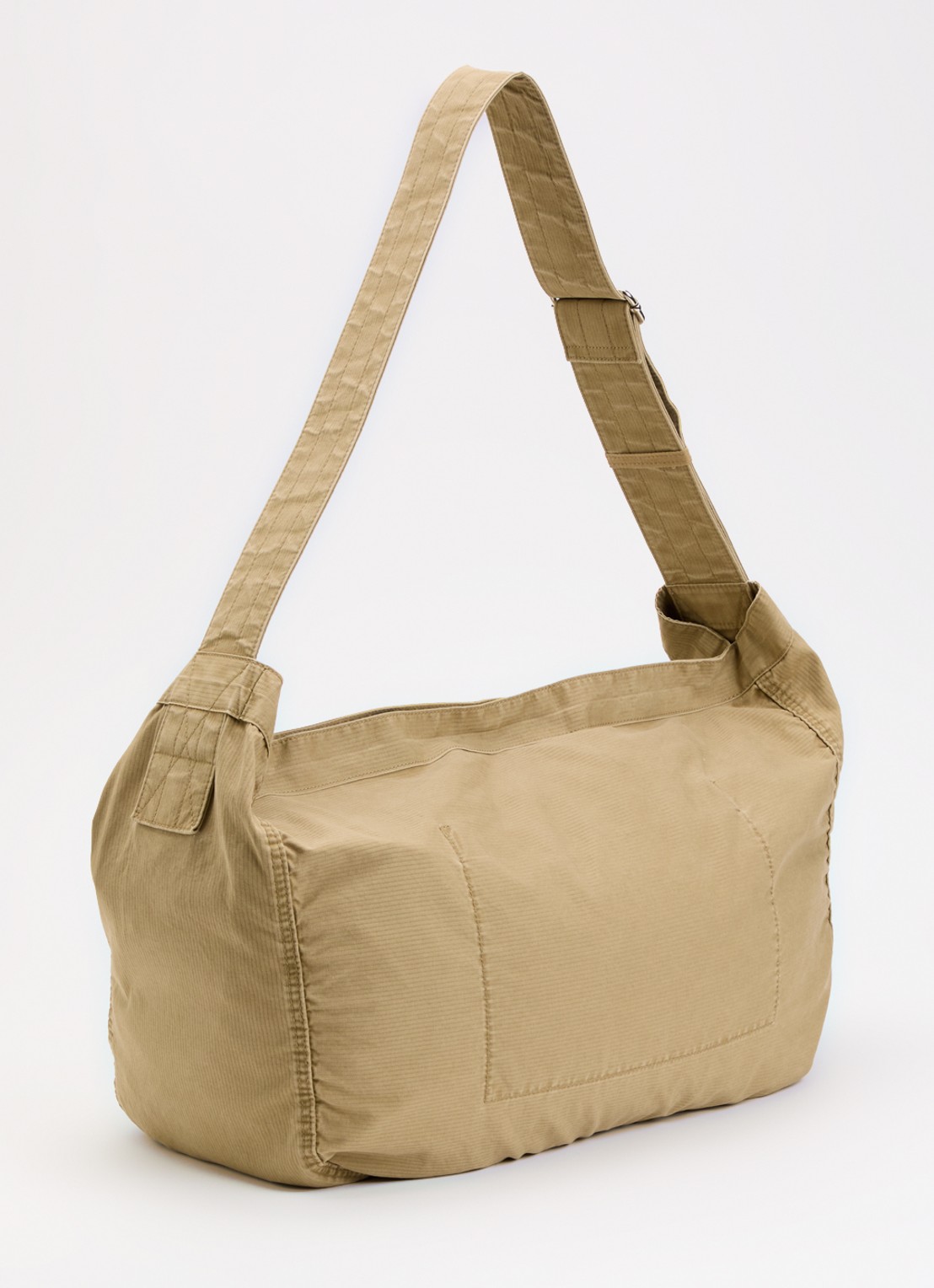 OLAF Herringbone Newspaperbag schoudertas met logo patchwork  - achterkant 5 camel