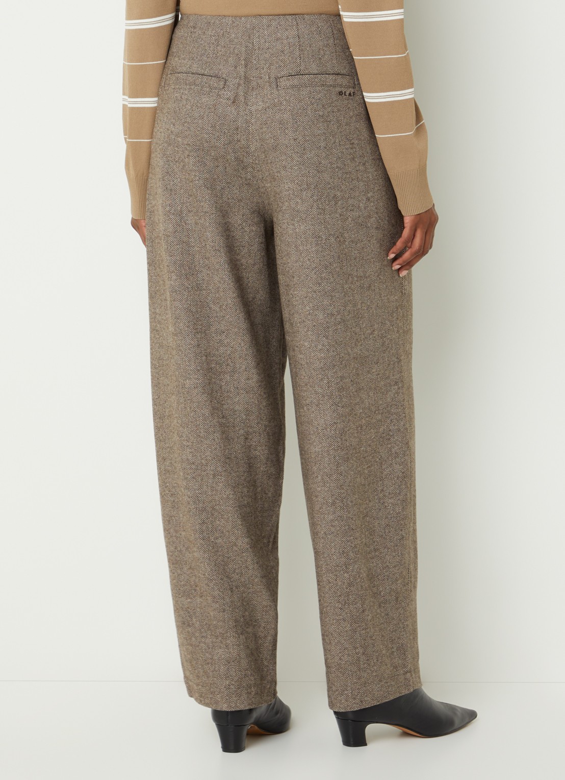 OLAF High waist balloon fit pantalon in wolblend met visgraatdessin - achterkant 3 taupe