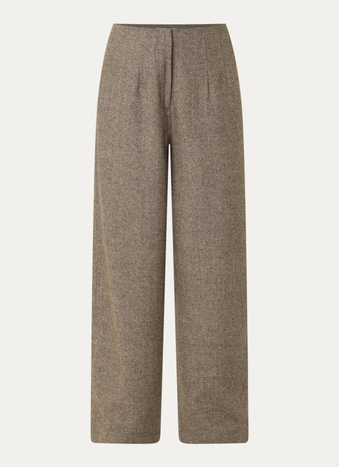 OLAF High waist balloon fit pantalon in wolblend met visgraatdessin - voorkant taupe