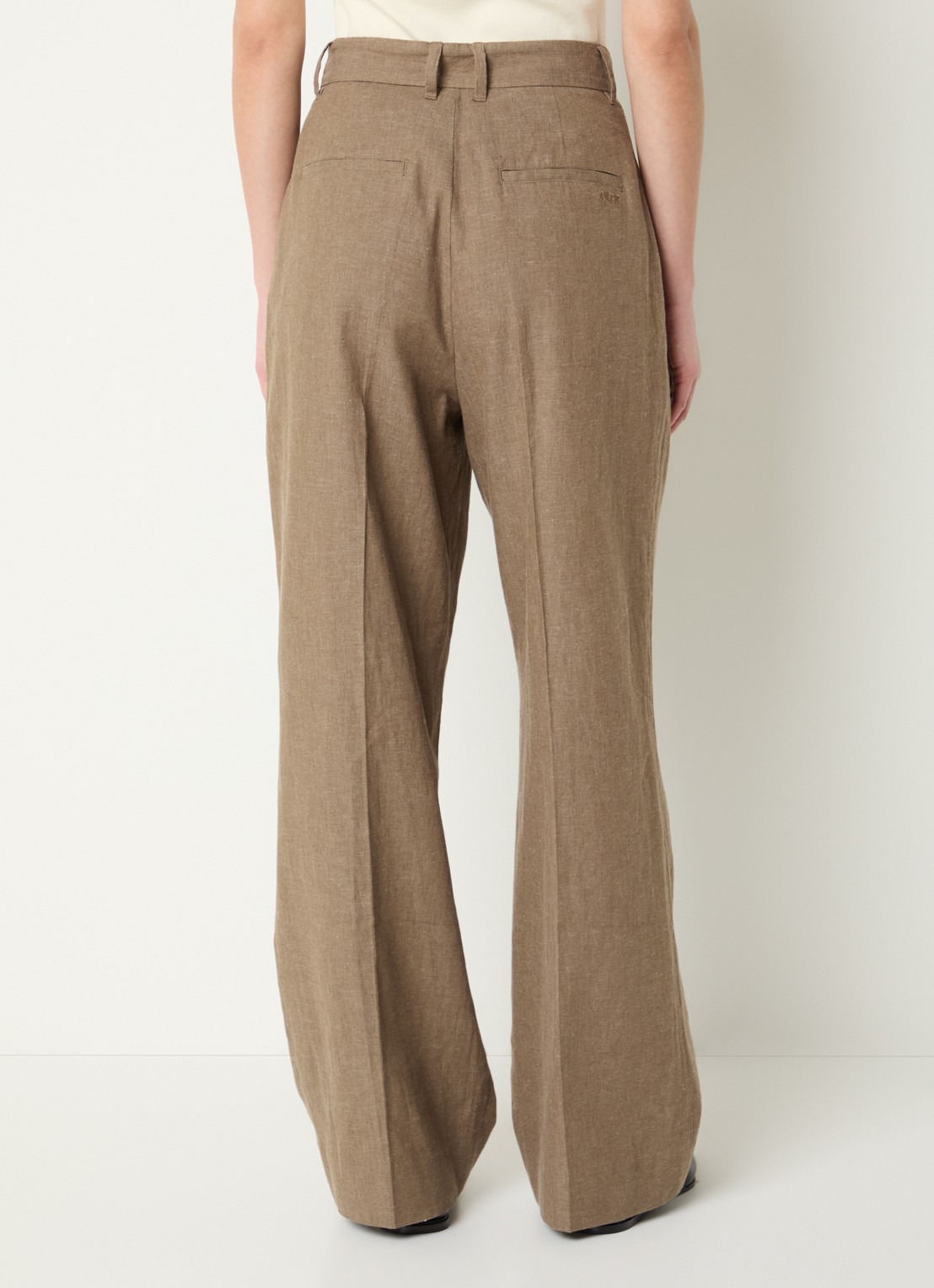 OLAF High waist loose fit pantalon in linnenblend met steekzakken - achterkant 2 zand