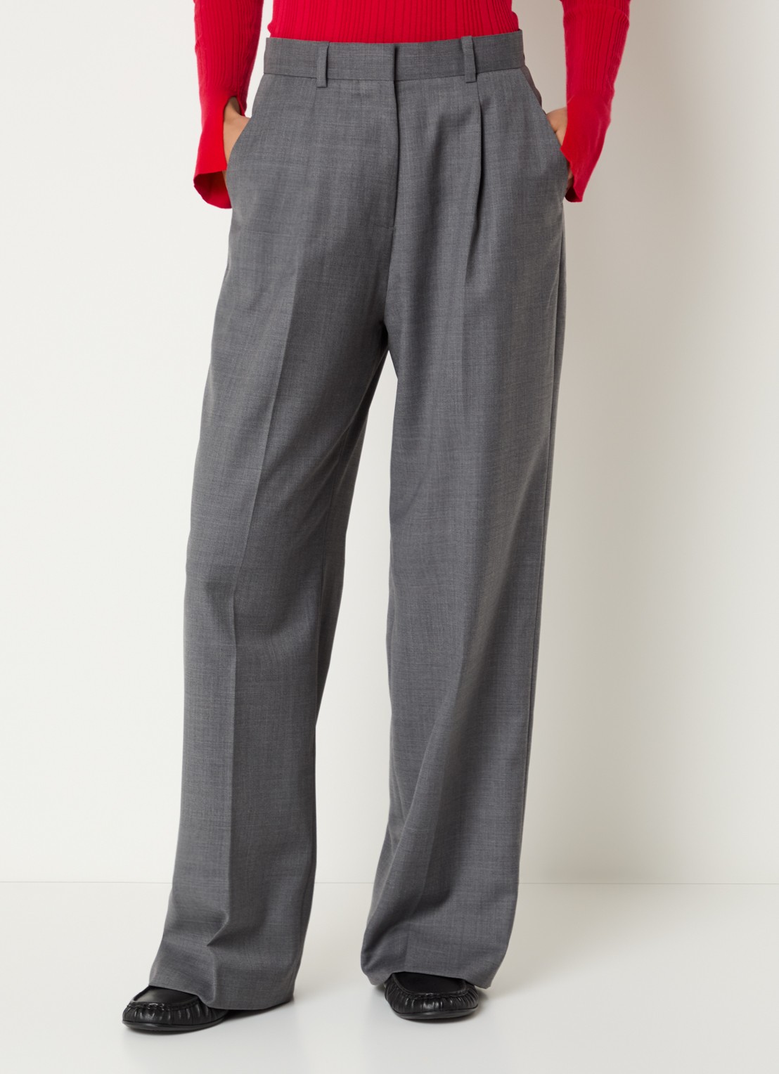 OLAF High waist loose fit pantalon in wolblend - detail 4 donkergrijs
