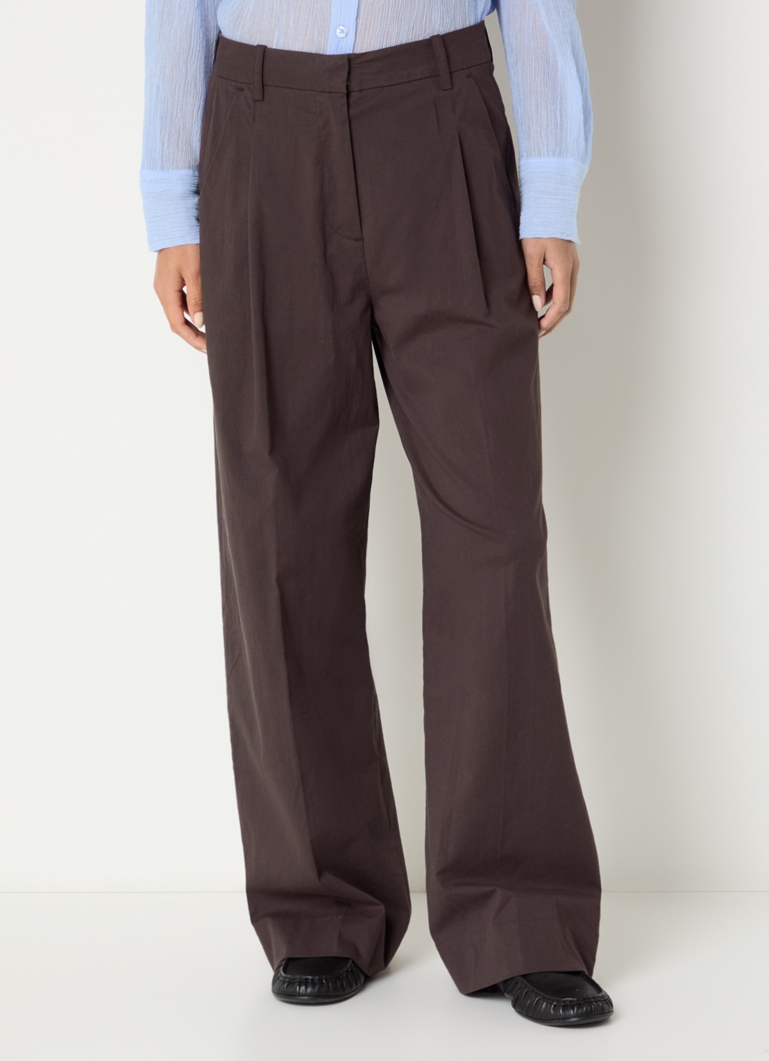 OLAF High waist straight fit pantalon met steekzakken - detail bruin
