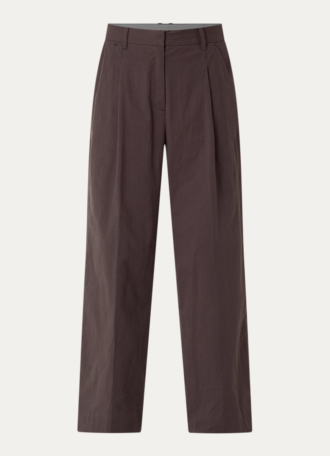 OLAF High waist straight fit pantalon met steekzakken - voorkant 3 bruin