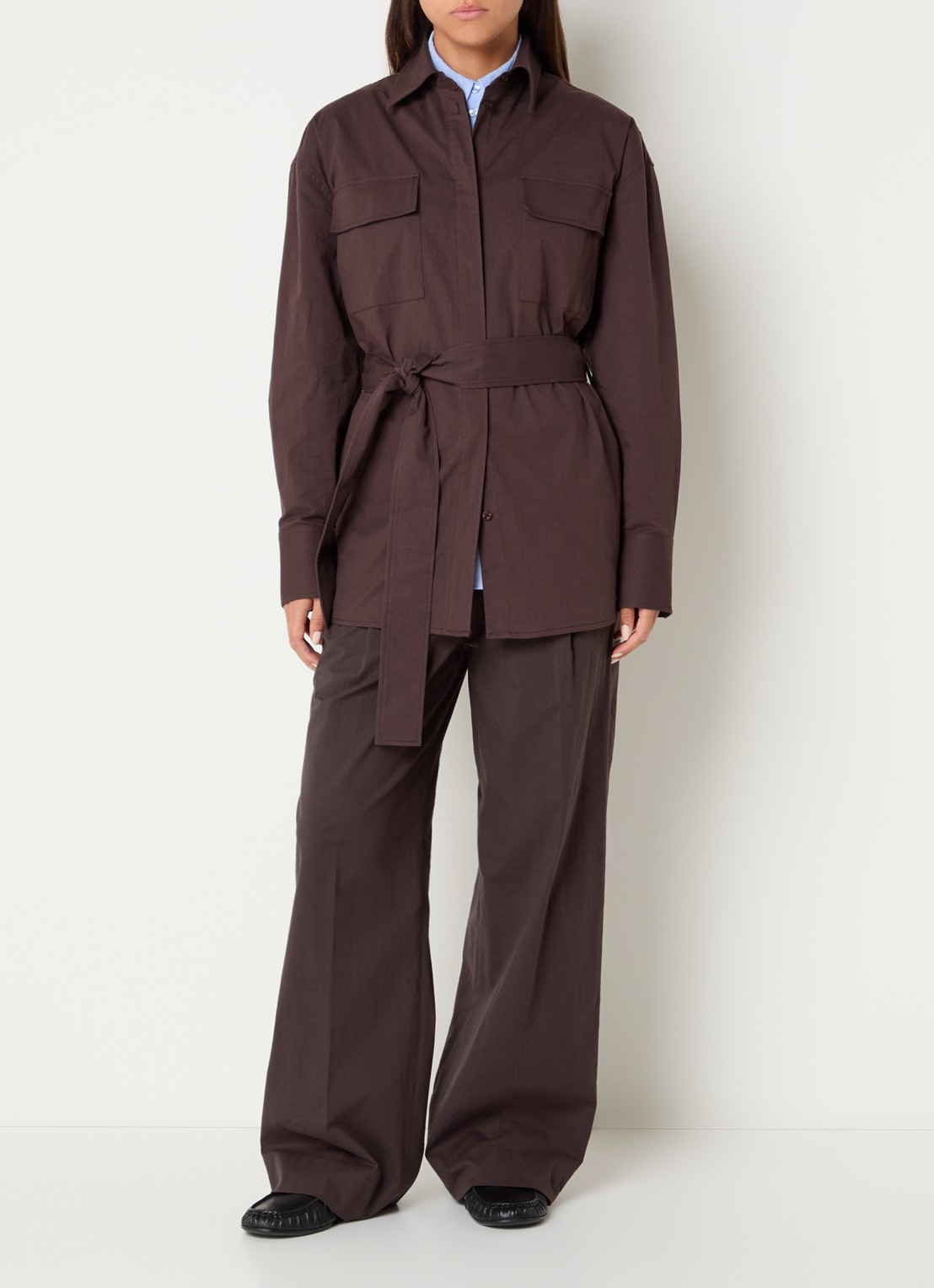 OLAF High waist straight fit pantalon met steekzakken - voorkant 4 bruin