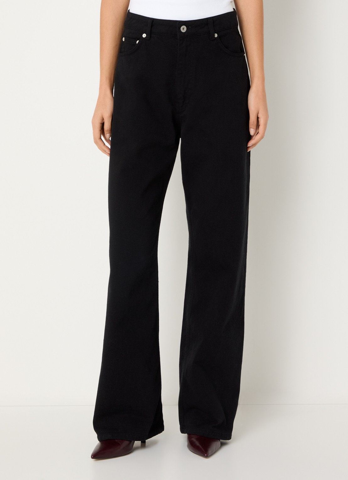 OLAF High waist straight leg jeans met gekleurde wassing en steekzakken - detail 4 zwart