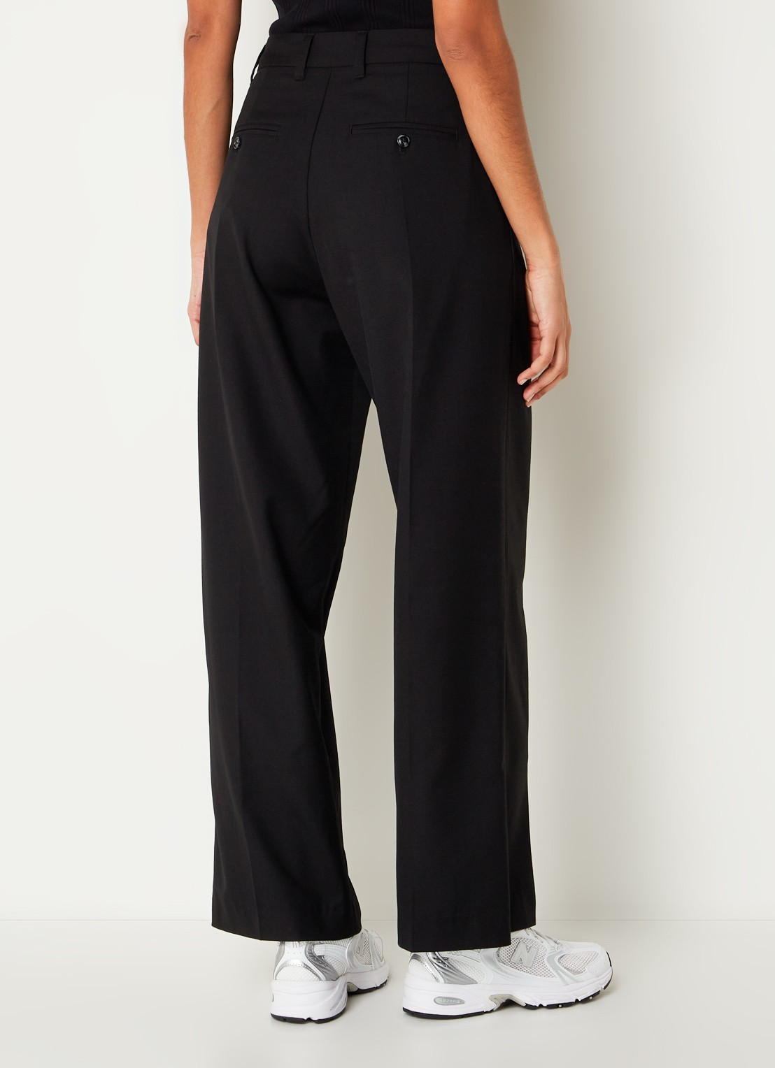 OLAF High waist wide fit pantalon met persplooi - achterkant 4 zwart