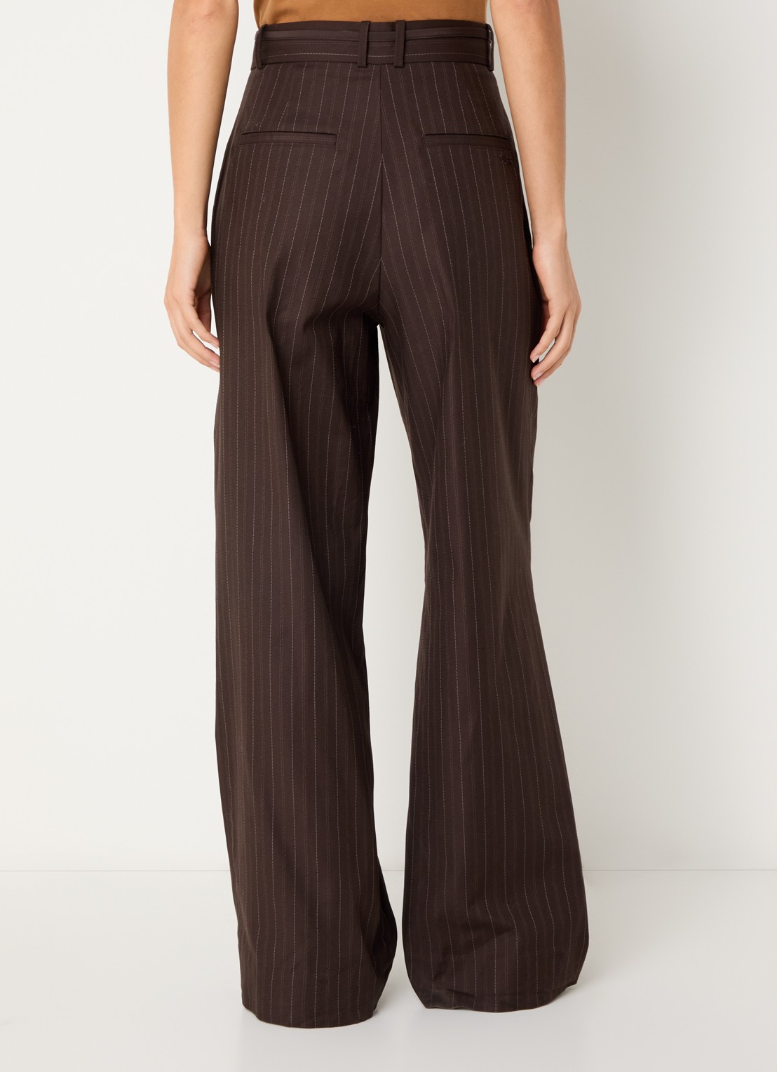 OLAF High waist wide fit pantalon met streepprint - achterkant 3 donkerbruin