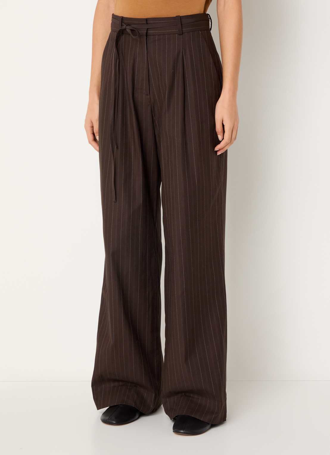 OLAF High waist wide fit pantalon met streepprint - detail 4 donkerbruin