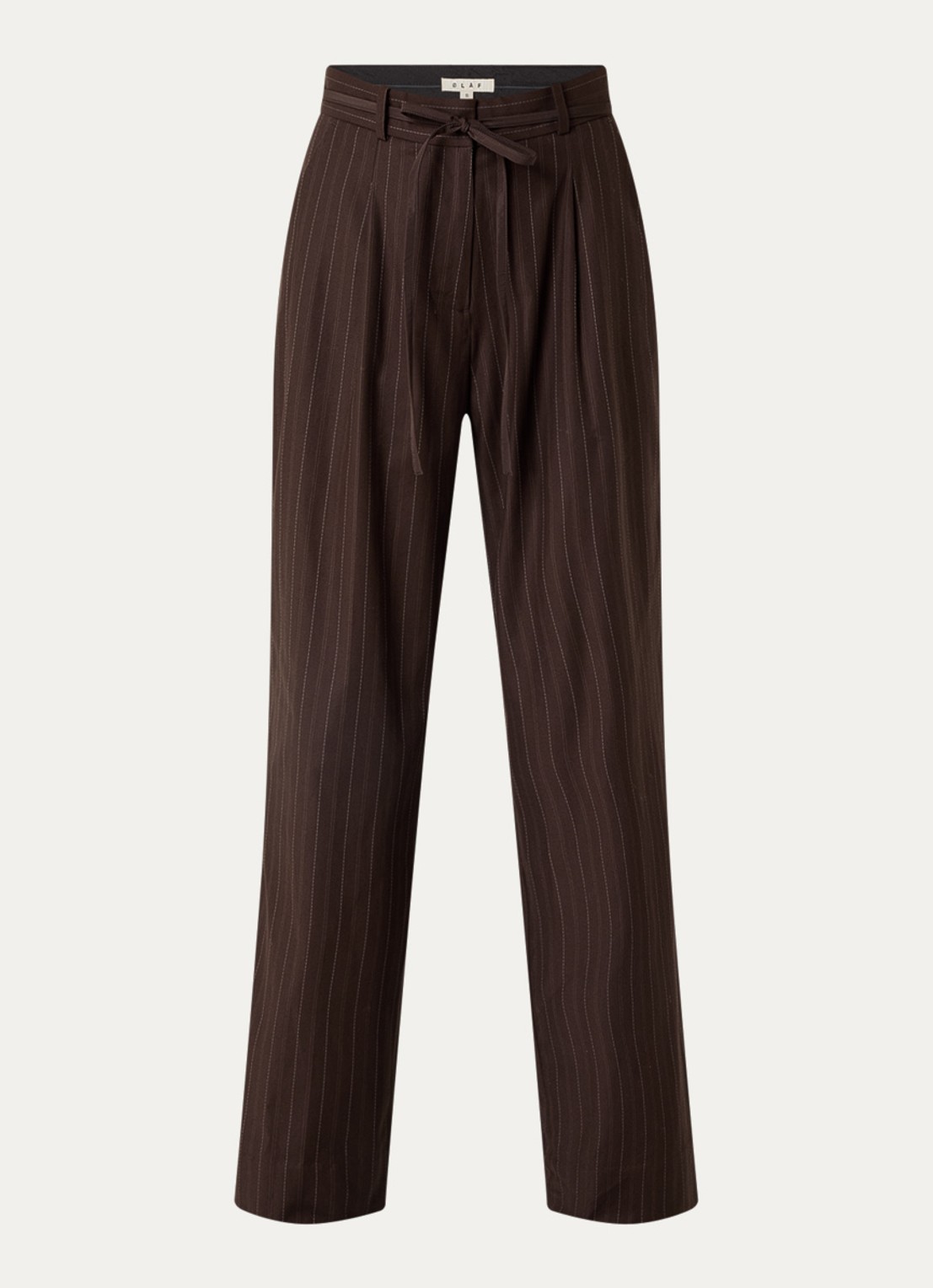 OLAF High waist wide fit pantalon met streepprint - voorkant donkerbruin