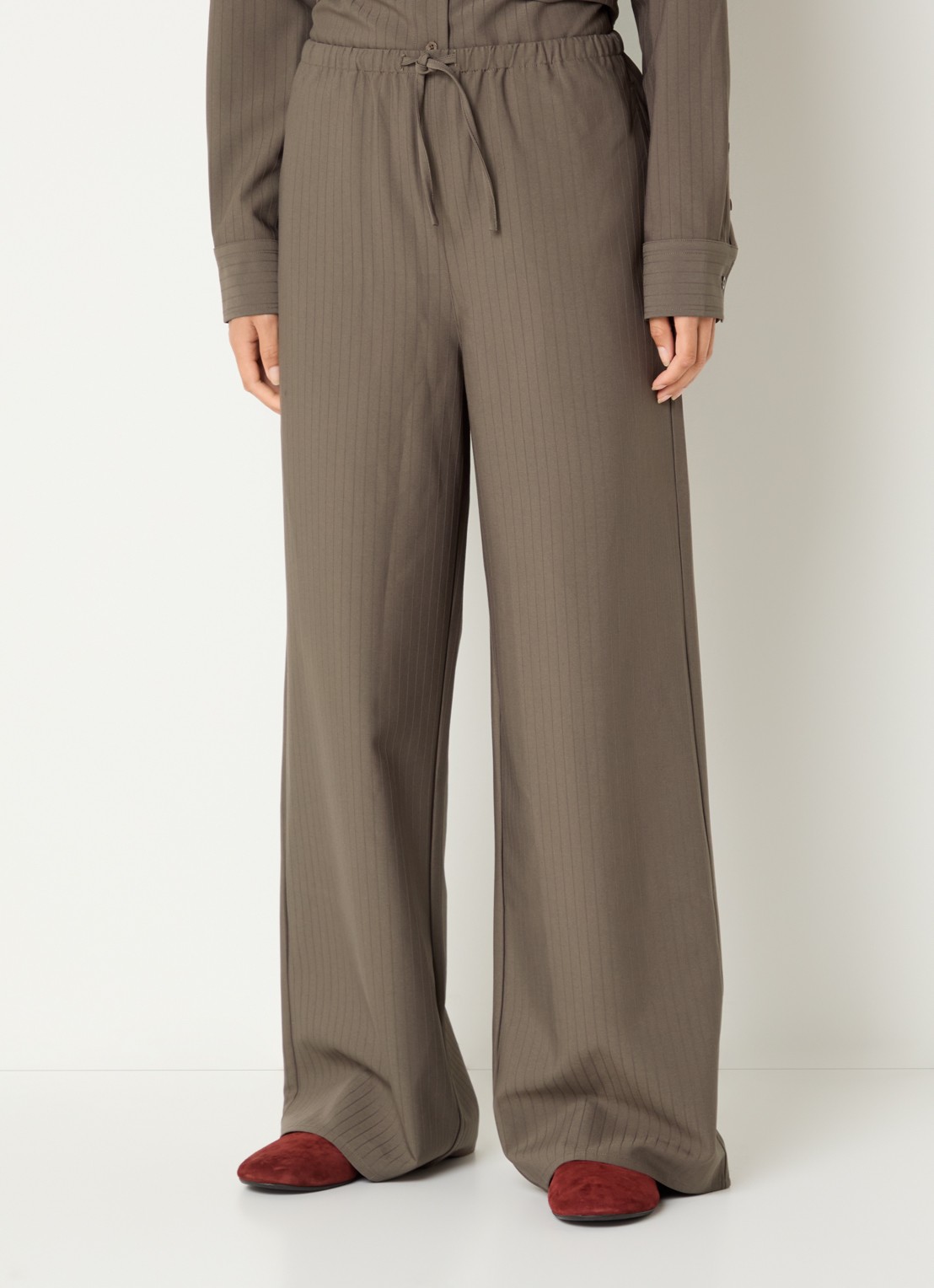 OLAF High waist wide fit pantalon met structuur - detail 4 zand