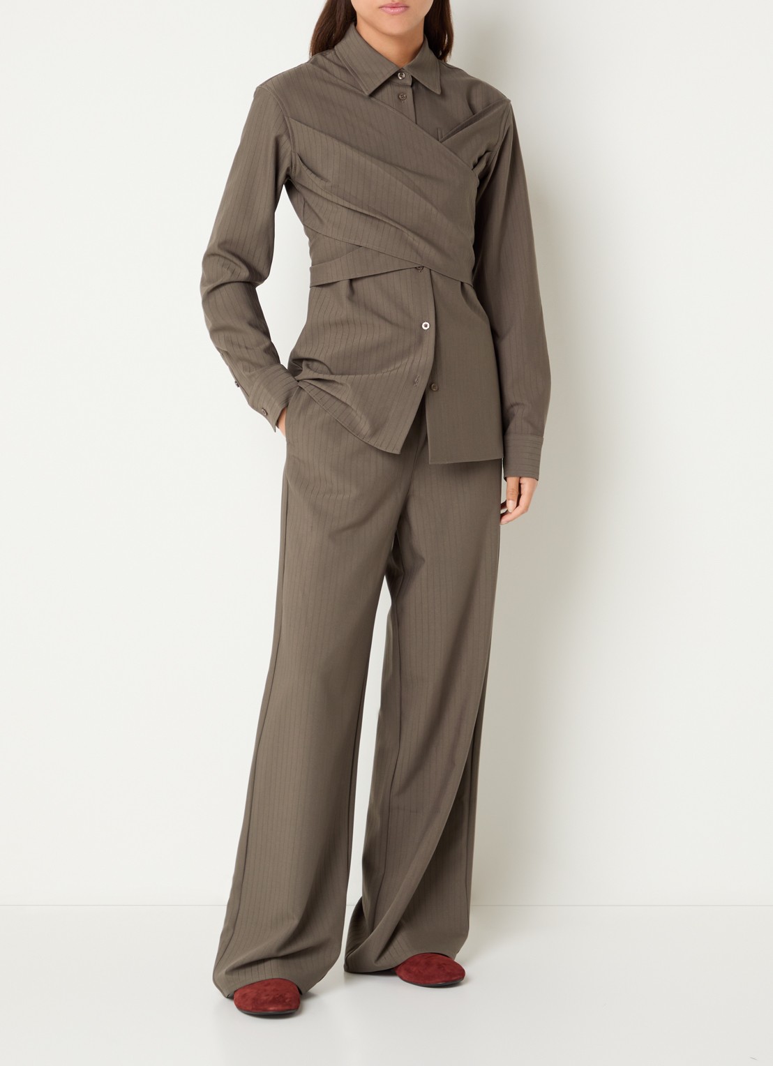 OLAF High waist wide fit pantalon met structuur - voorkant 2 zand