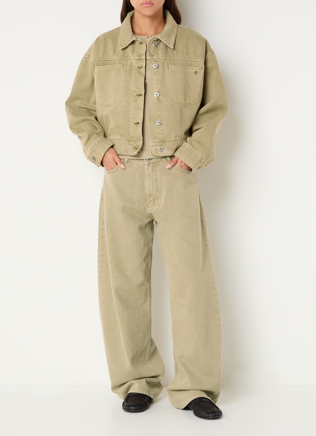 OLAF High waist wide leg jeans met gekleurde wassing - voorkant 3 beige