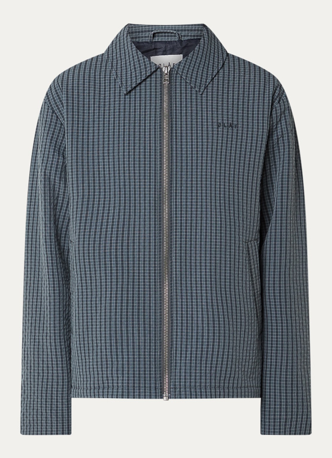 OLAF Jack met ruitdessin en logo - voorkant 3 donkerblauw