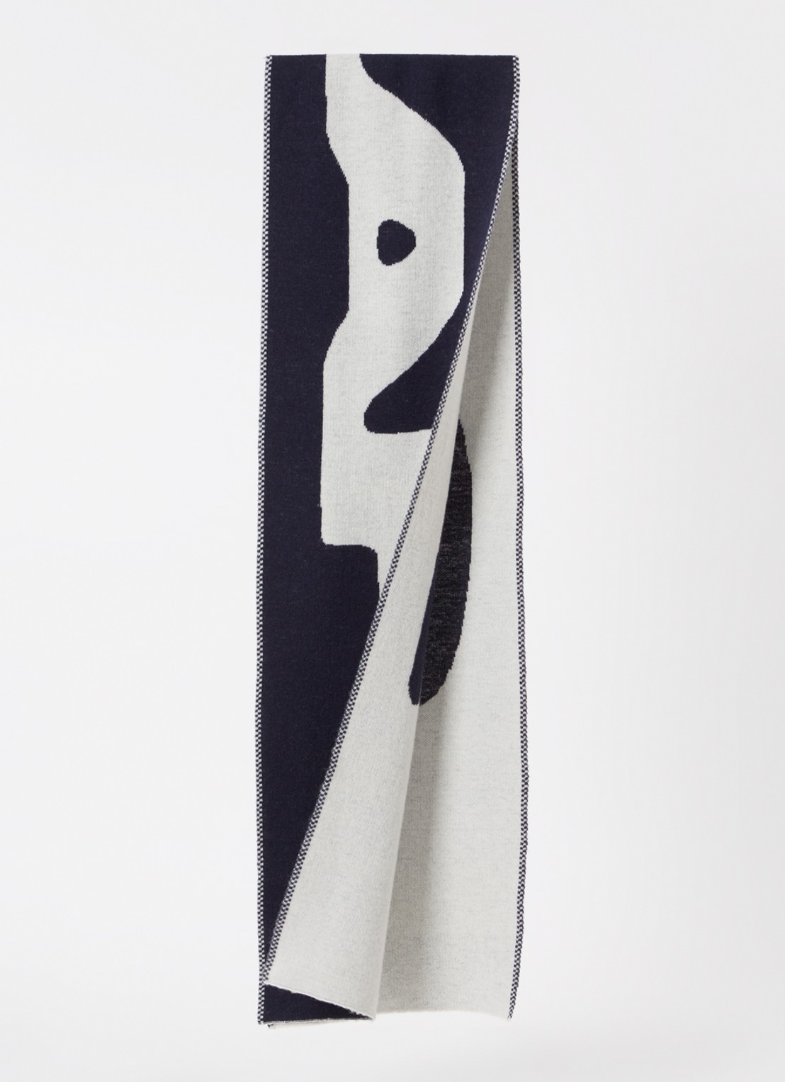OLAF Logo sjaal in wolblend met ingebreid patroon 200 x 30 cm - voorkant 3 donkerblauw