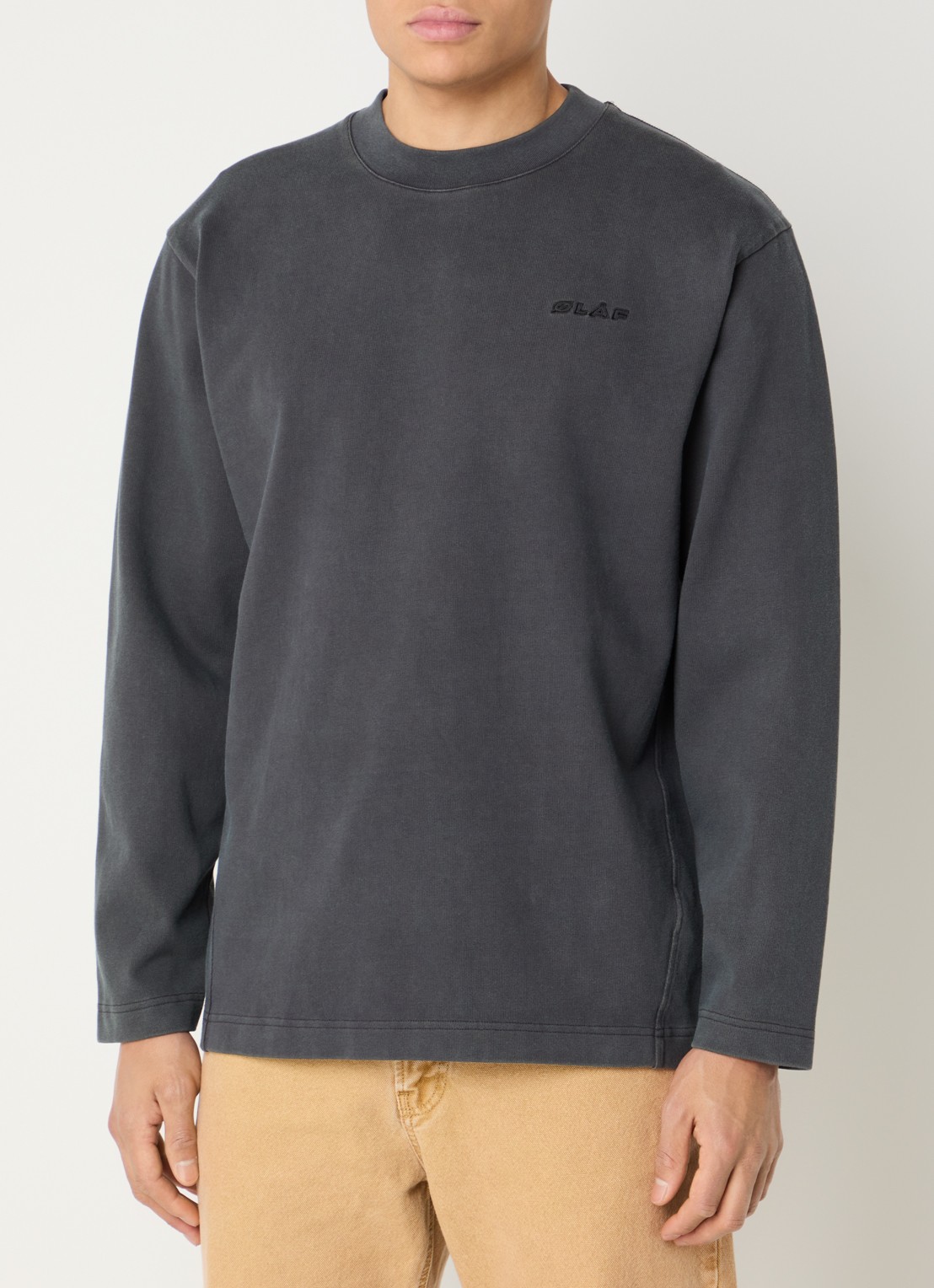 OLAF Longsleeve met logo en verwassen afwerking - detail 4 antraciet