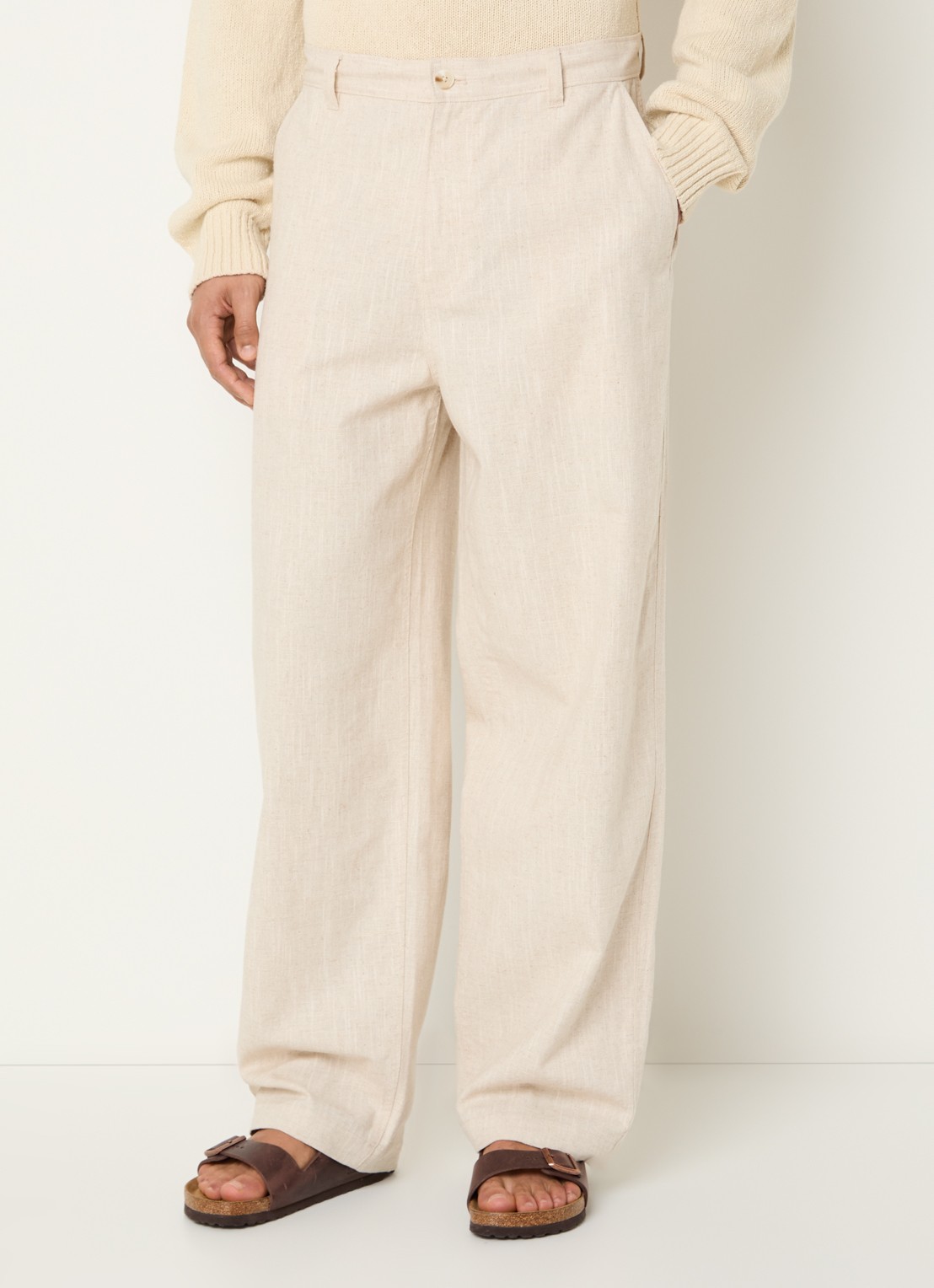OLAF Loose fit pantalon in linnenblend met paspelzakken - detail naturel