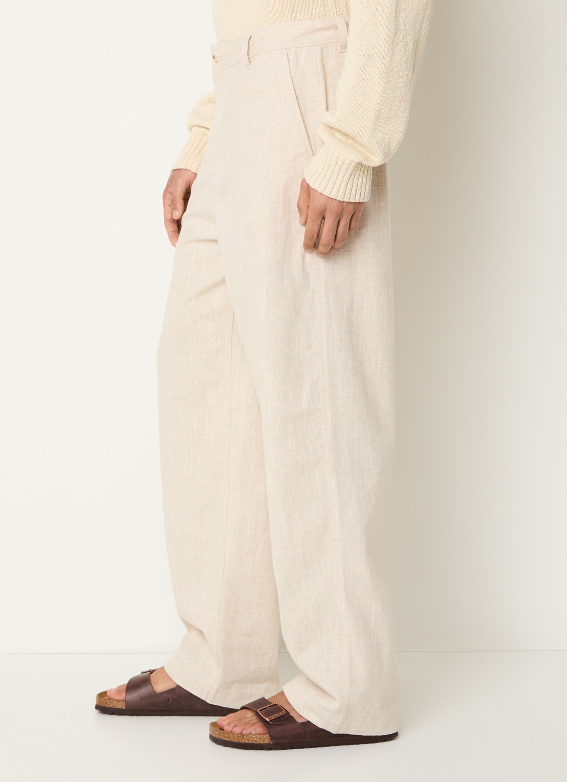OLAF Loose fit pantalon in linnenblend met paspelzakken - detail 2 naturel