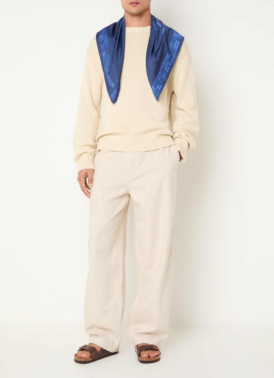 OLAF Loose fit pantalon in linnenblend met paspelzakken - voorkant 4 naturel