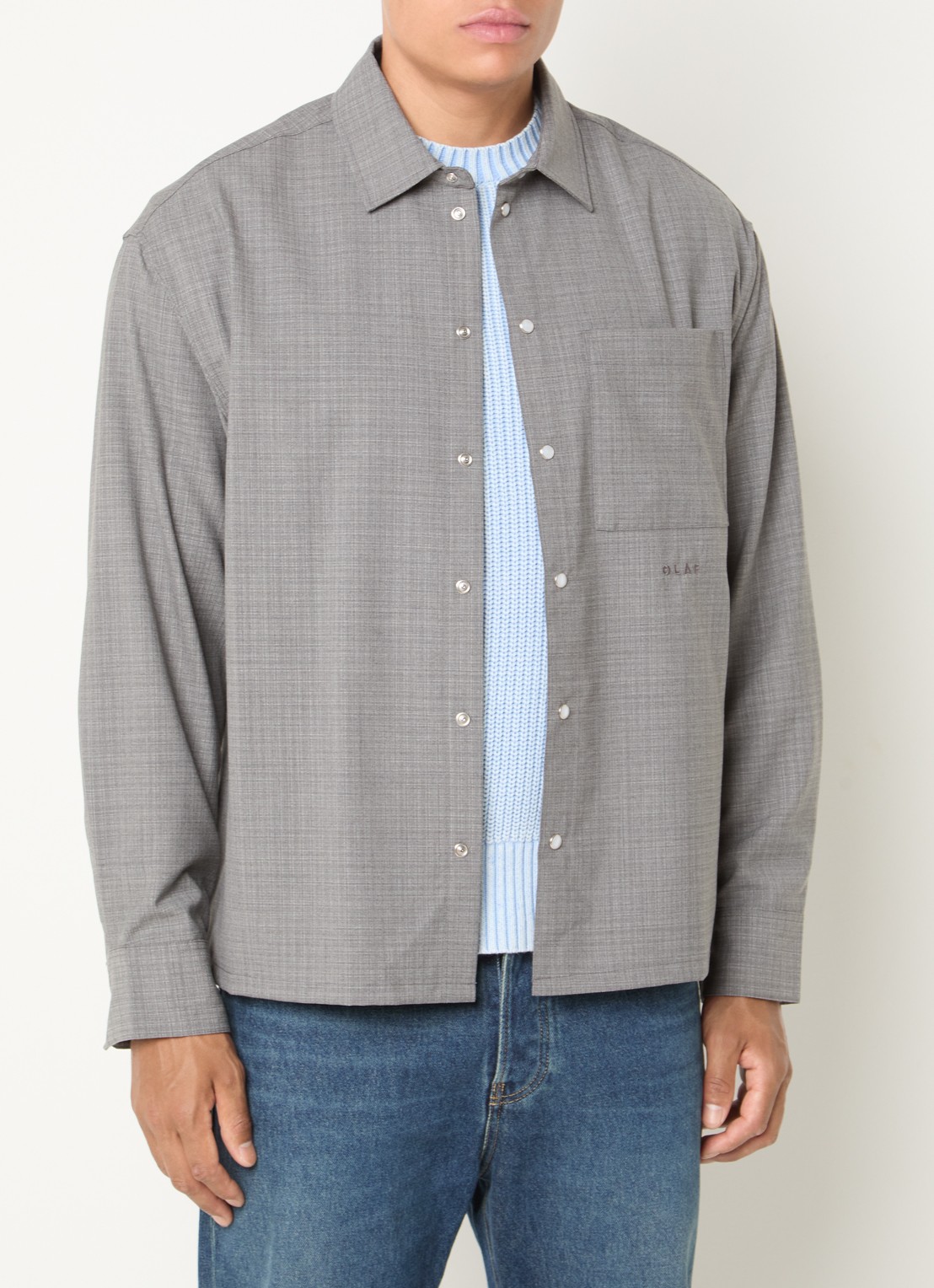 OLAF Overshirt met borstzak en logo - detail 4 grijs