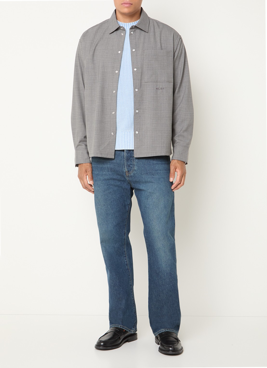 OLAF Overshirt met borstzak en logo - voorkant 2 grijs
