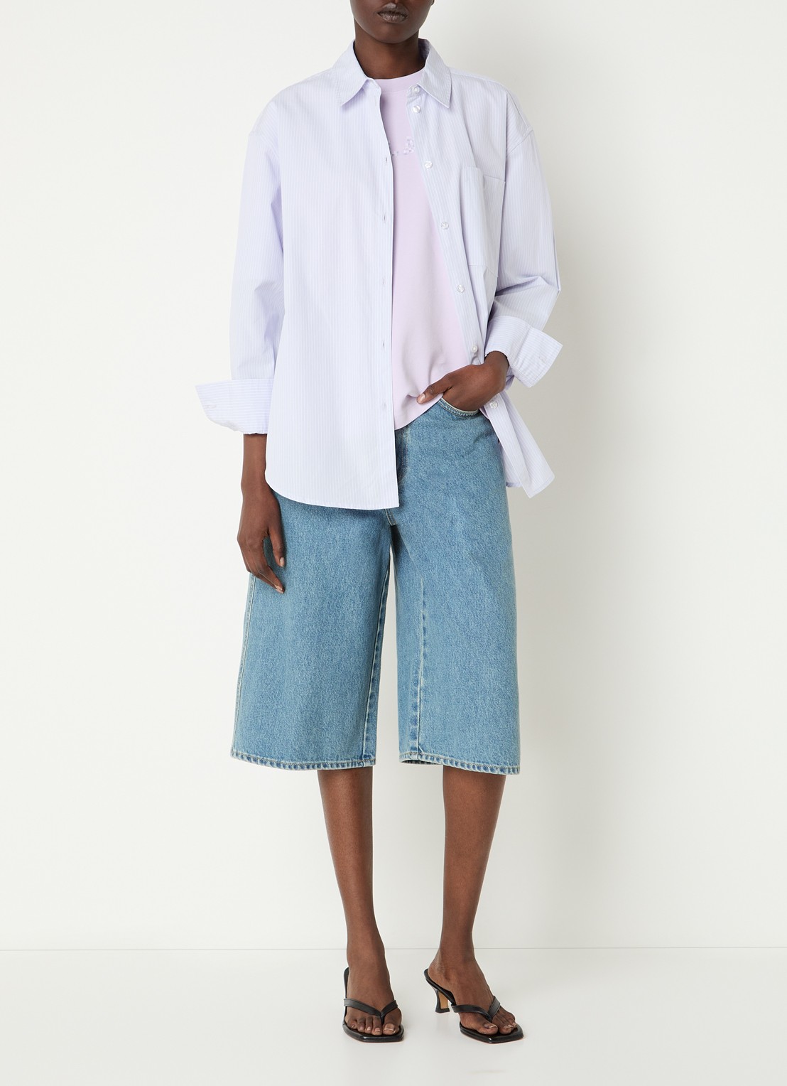 OLAF Oversized blouse met streepprint en borstzak - voorkant 2 paars