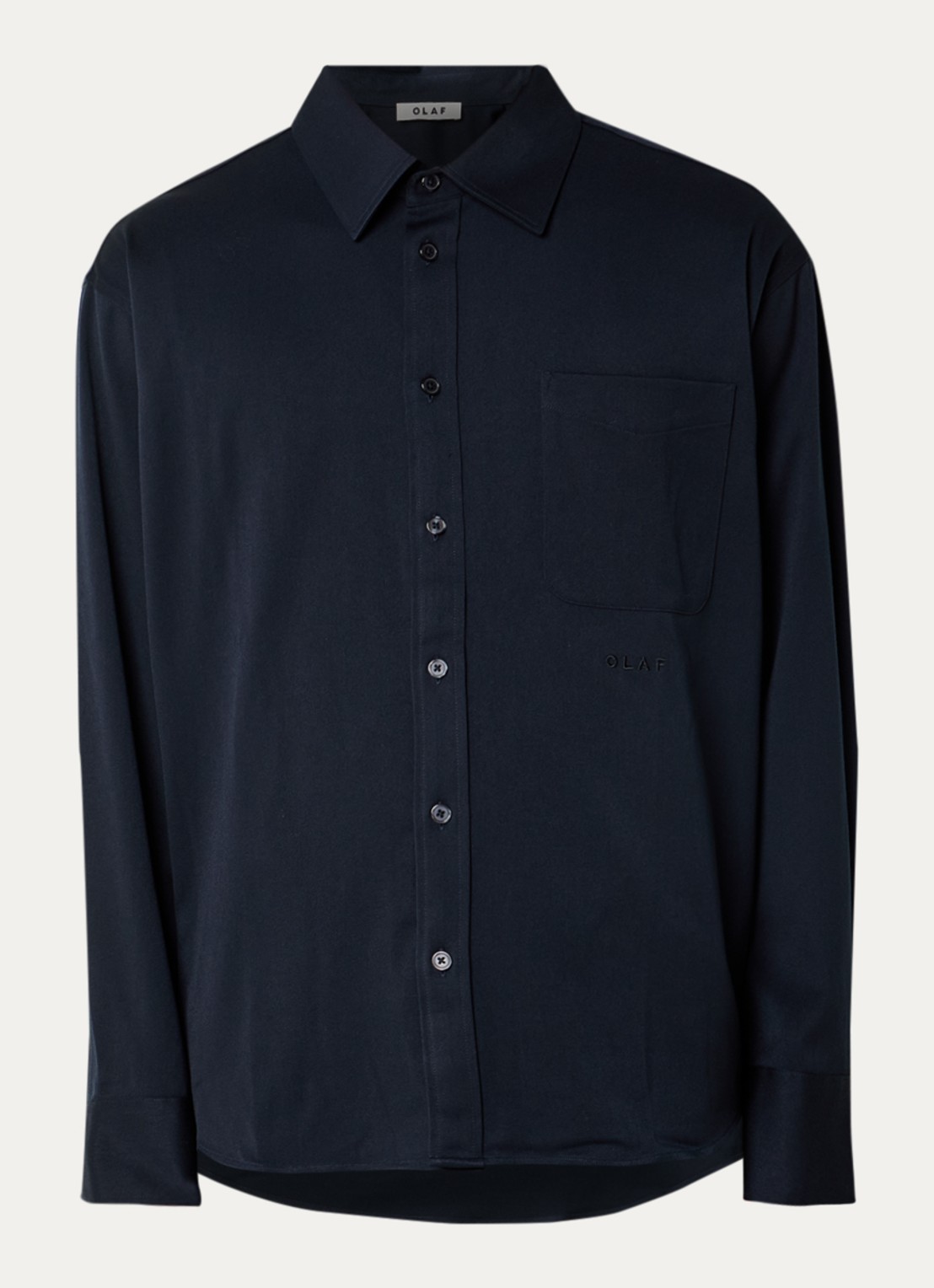 OLAF Oversized fit overshirt in wolblend met logoborduring - voorkant 2 donkerblauw
