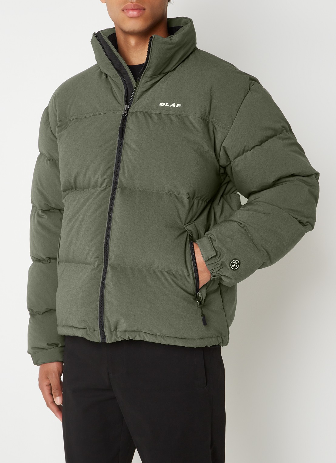 OLAF Puffer jack met donsvulling en opbergbare capuchon - detail 3 donkergroen