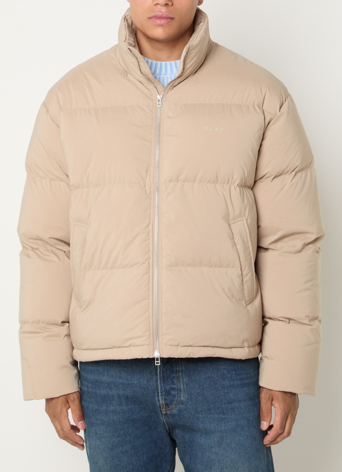 OLAF Puffer jack met ritszakken en logo - detail 4 beige