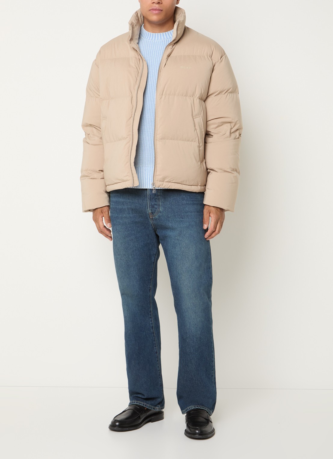 OLAF Puffer jack met ritszakken en logo - voorkant 3 beige