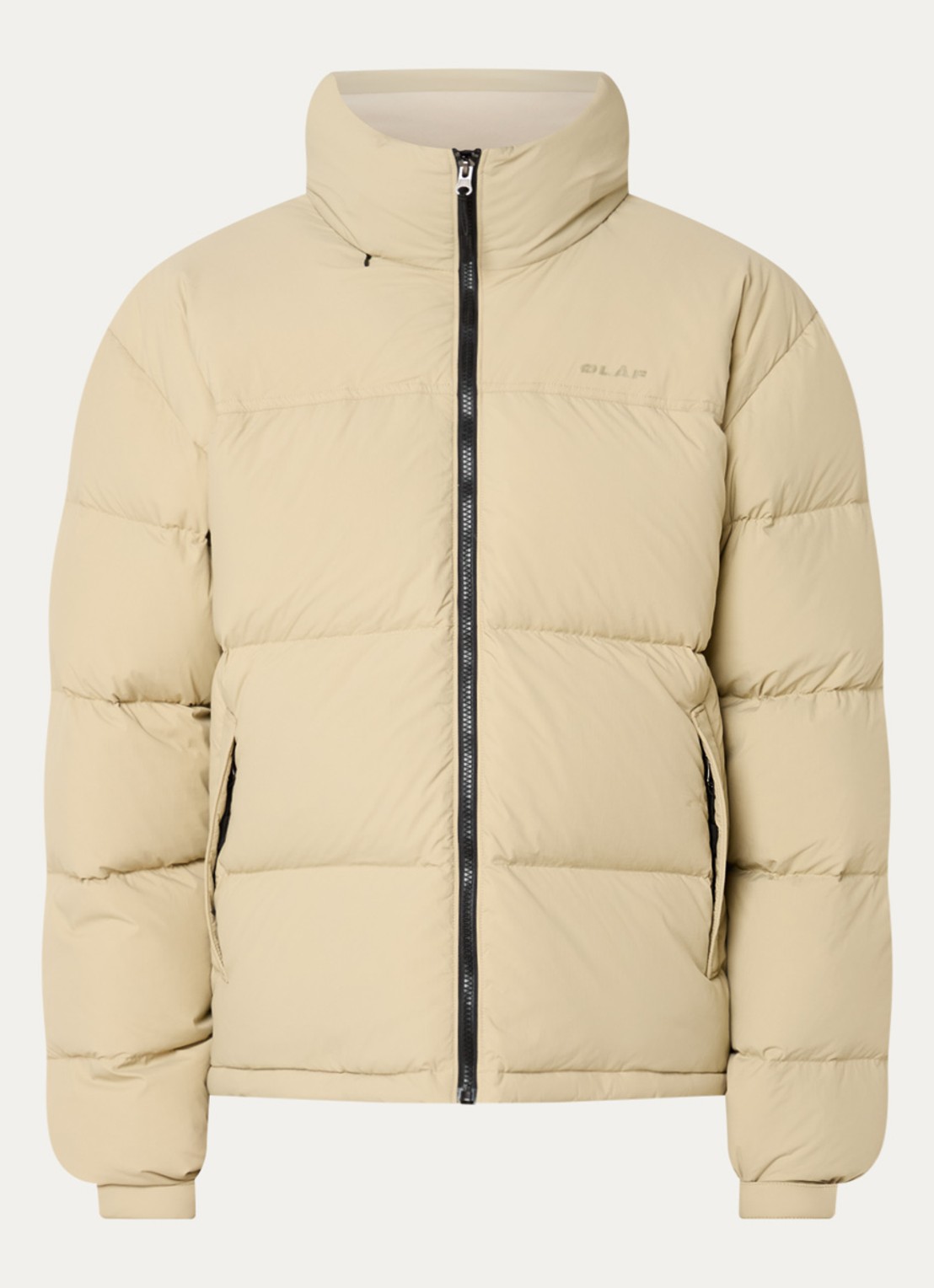 OLAF Puffer jack met ritszakken en opbergbare capuchon - voorkant 3 beige