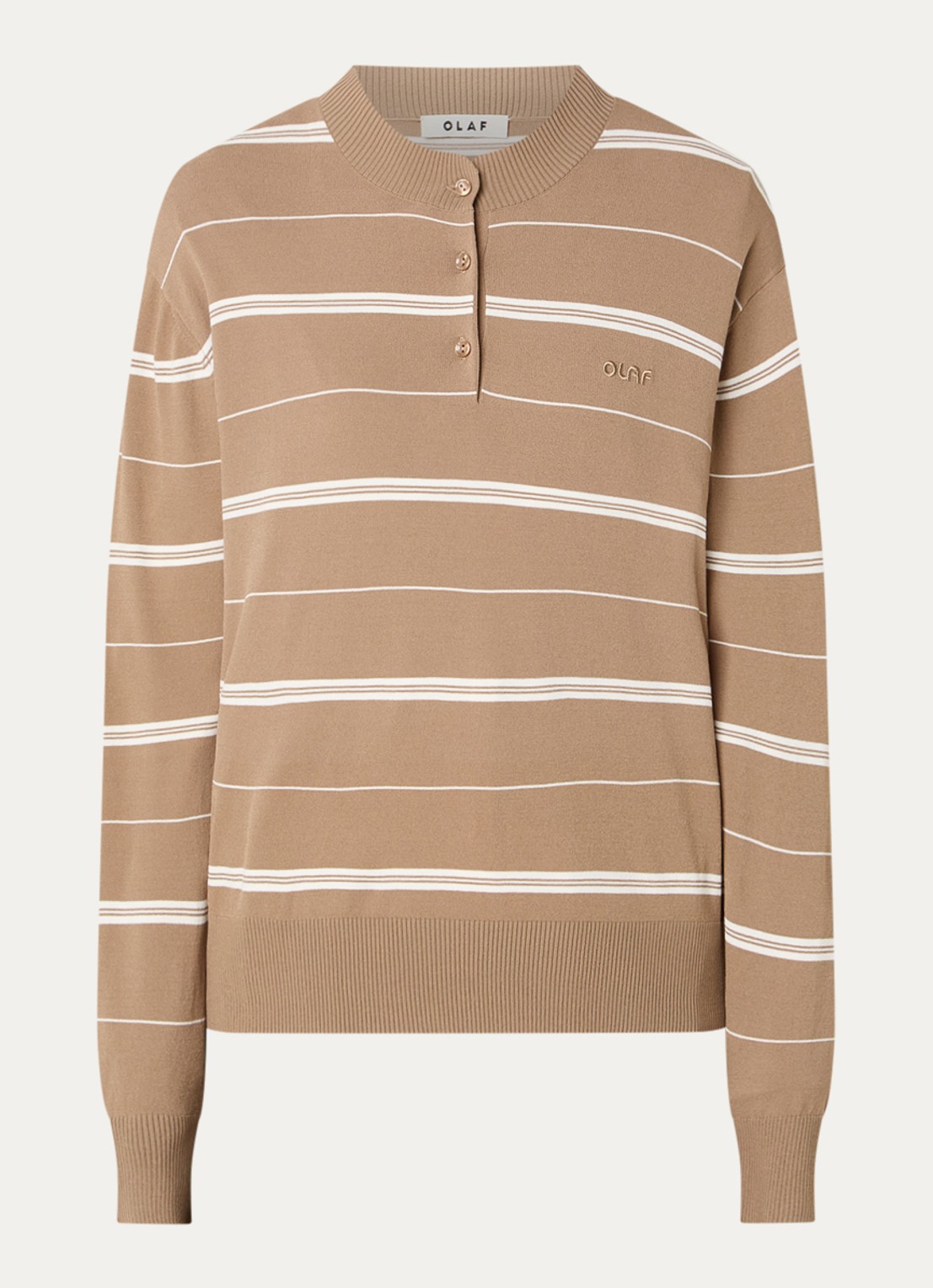 OLAF Pullover met streepprint en logoborduring - voorkant 2 lichtbruin