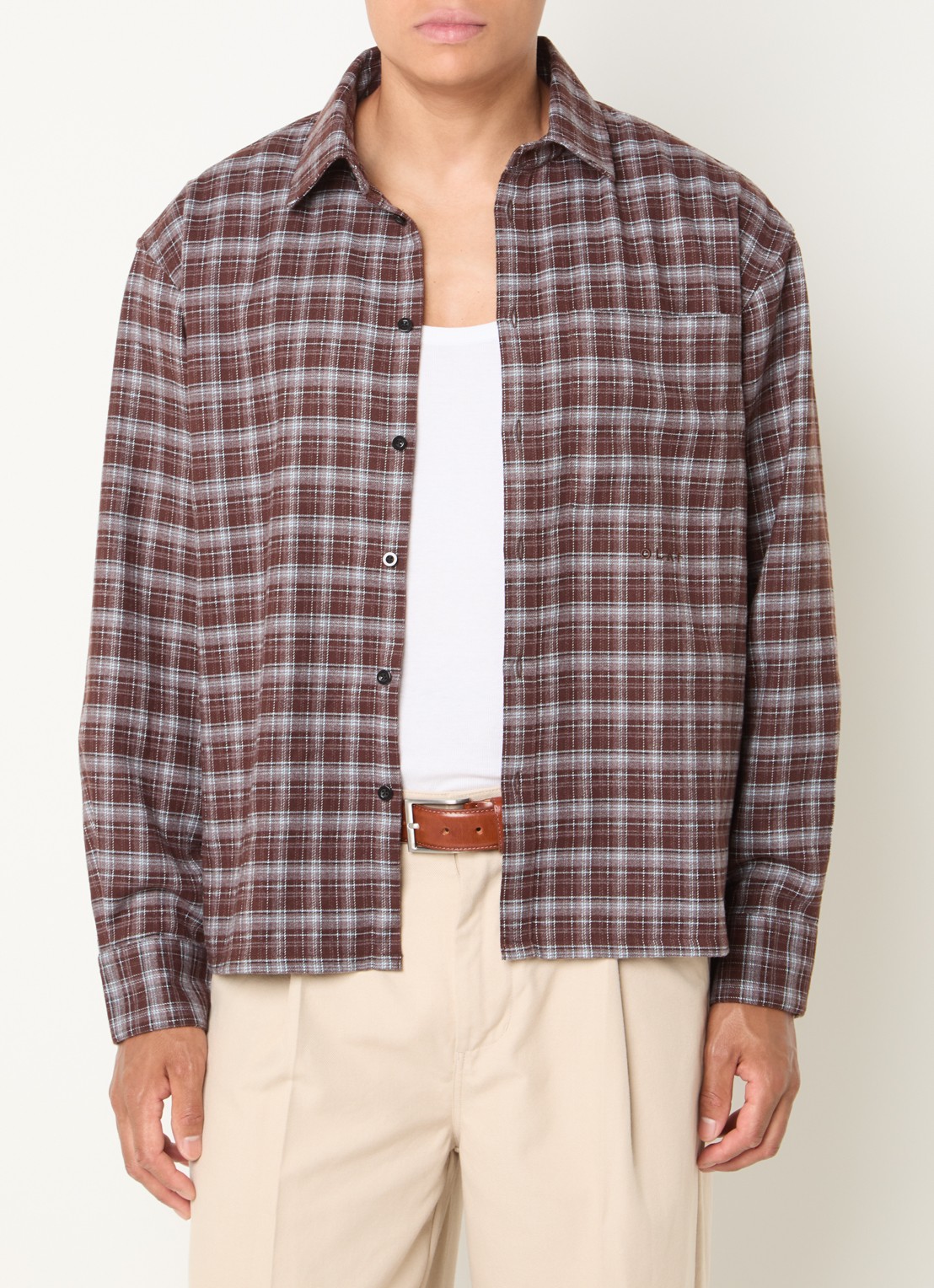 OLAF Regular fit overshirt met ruitdessin - detail 4 kastanjebruin