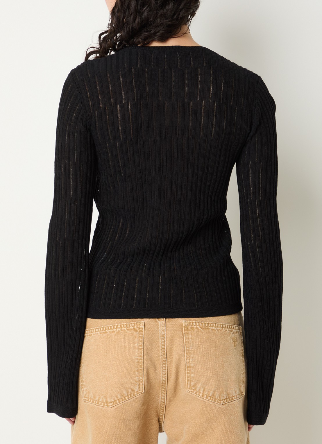 OLAF Retro grofgebreide pullover met opengewerkt dessin - achterkant zwart