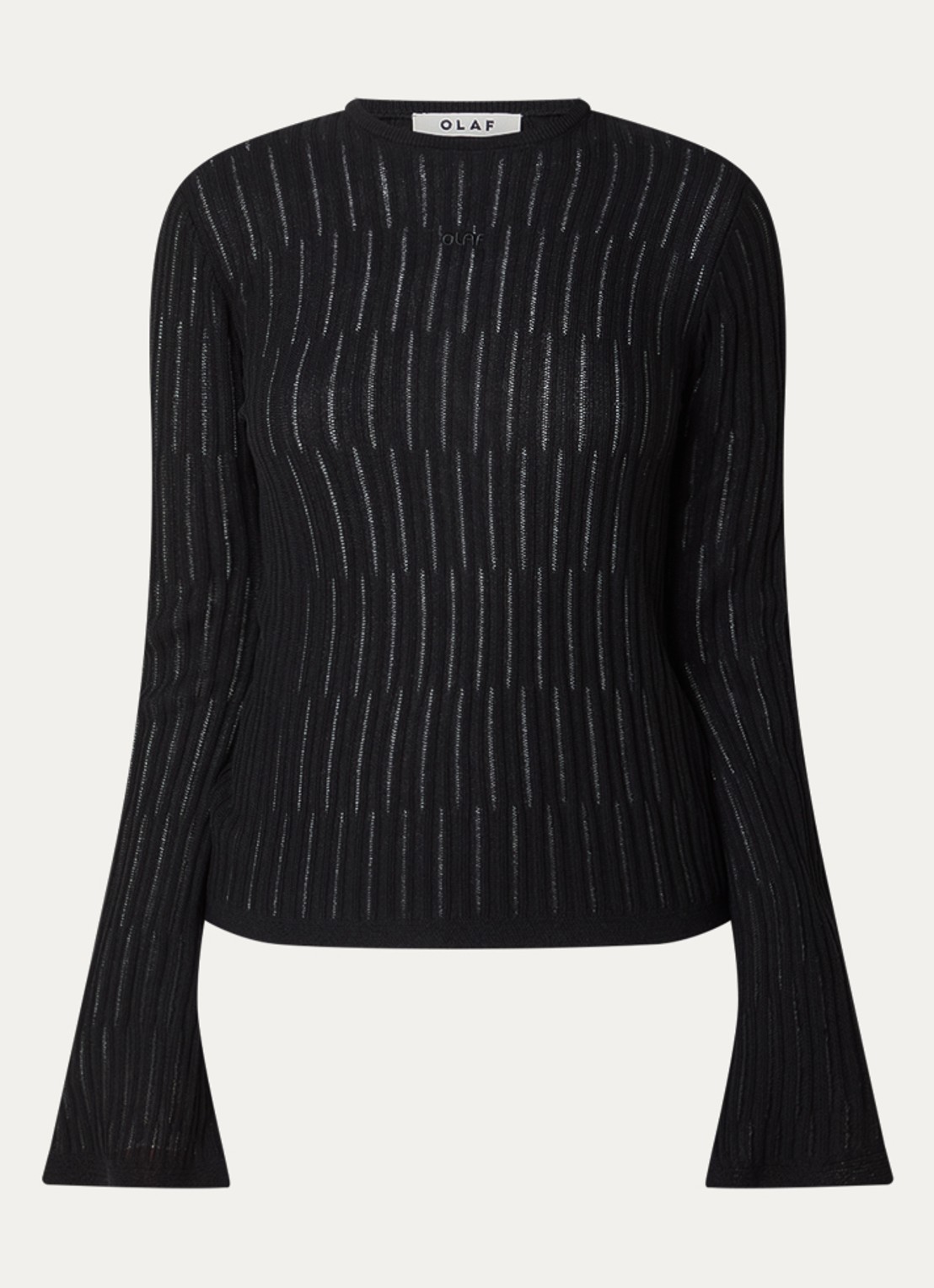 OLAF Retro grofgebreide pullover met opengewerkt dessin - voorkant 3 zwart