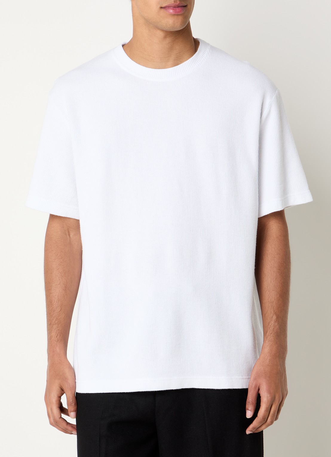 OLAF Ribbed T-shirt met ronde hals - detail wit