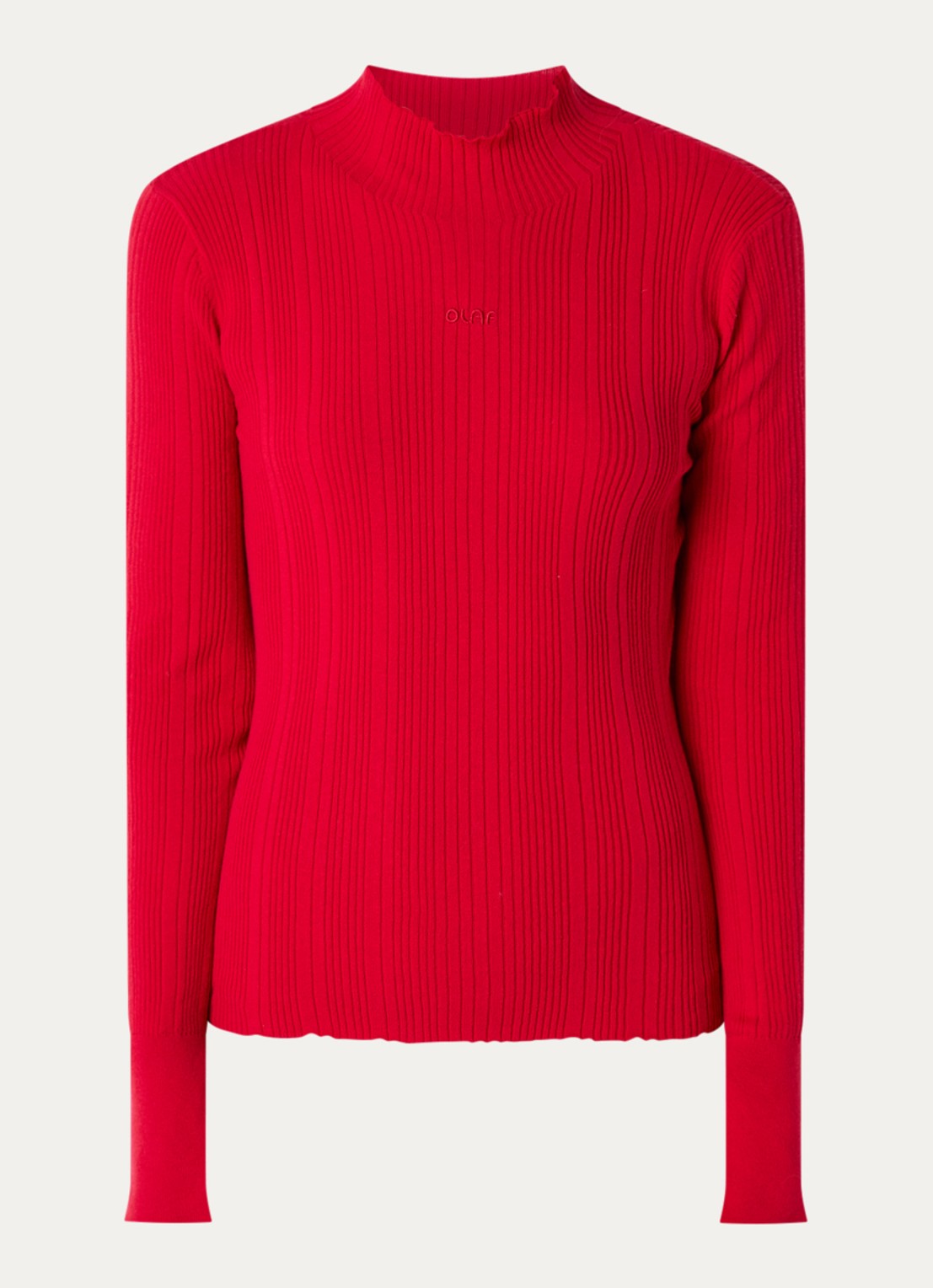 OLAF Ribgebreide pullover met ronde hals - voorkant 3 rood