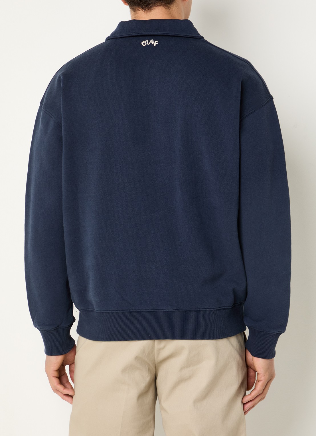 OLAF Script oversized fit polo met logoborduring - achterkant donkerblauw